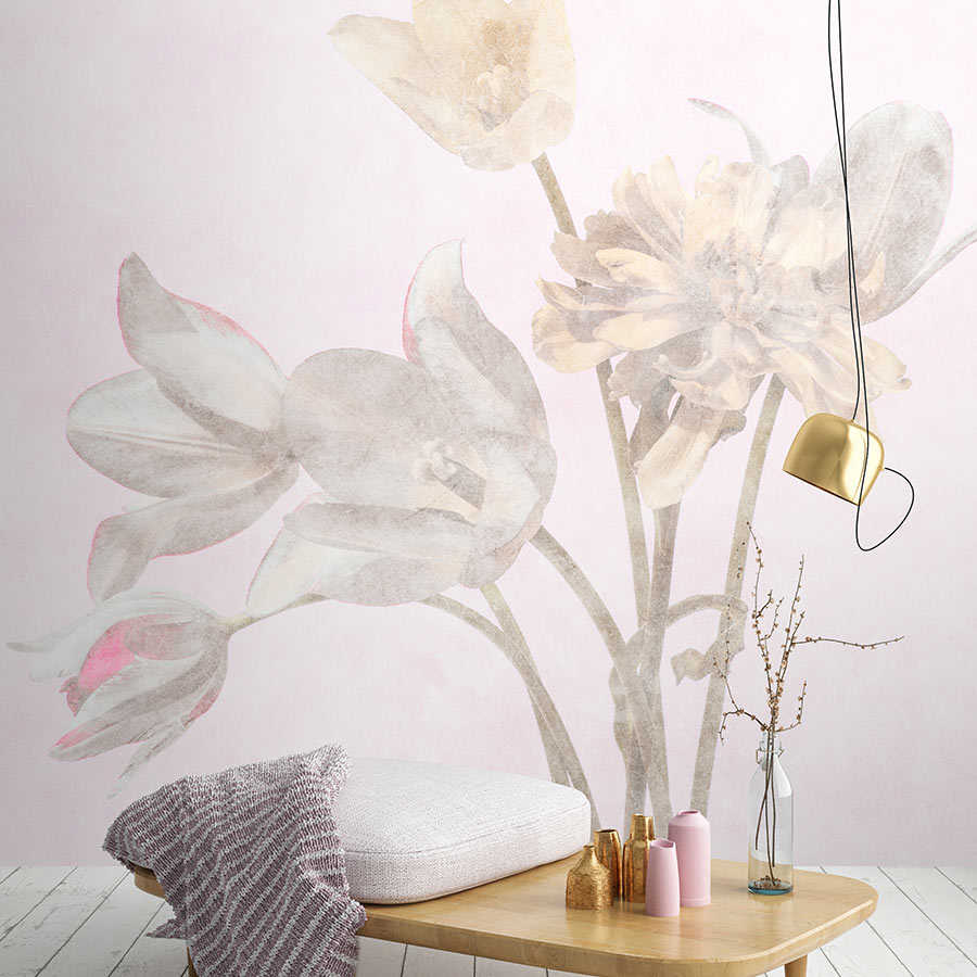 Habitación matutina 1 - Papel pintado de fotos de flores florecidas en estilo descolorido
