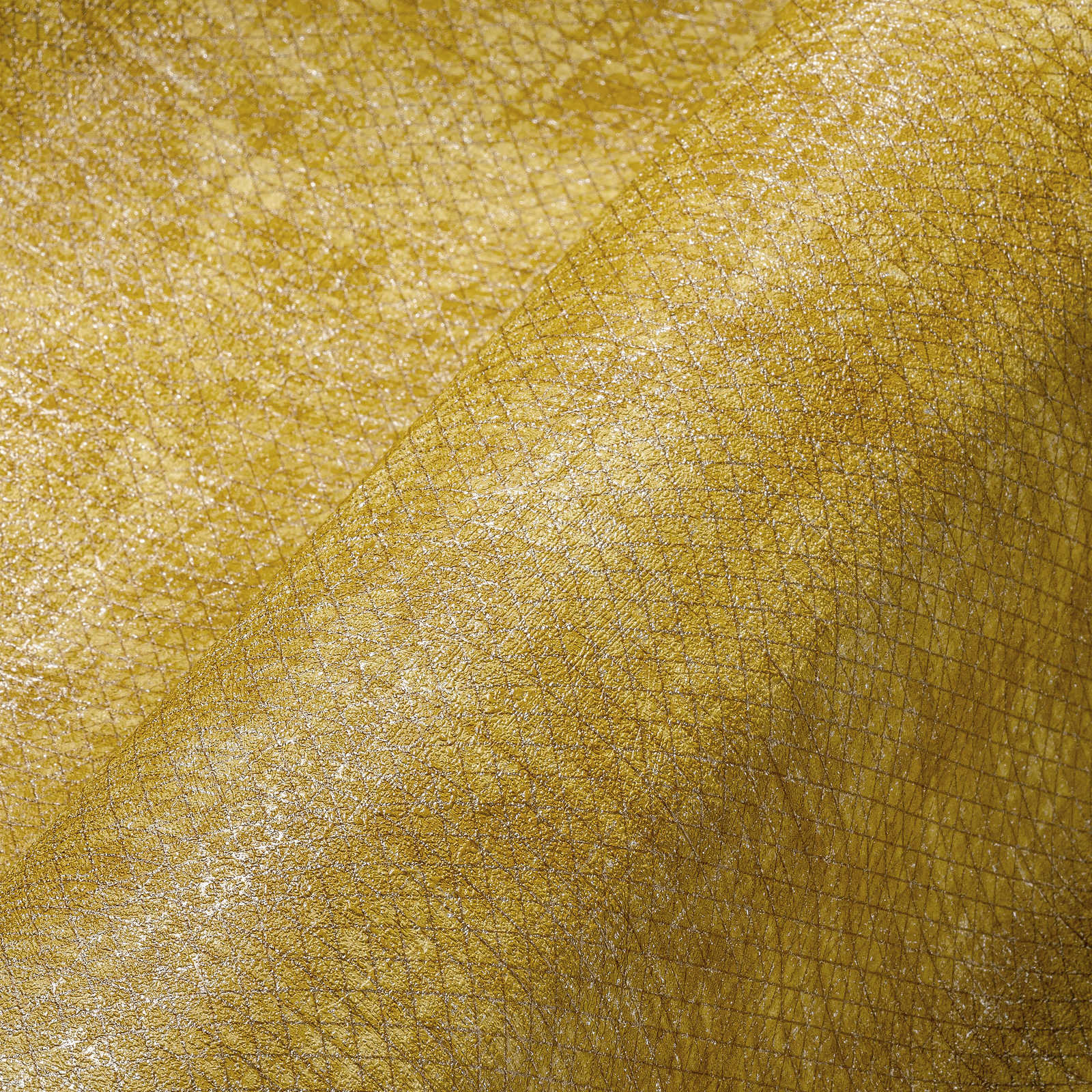             Behang mosterdgeel met metalen structuurpatroon - geel
        