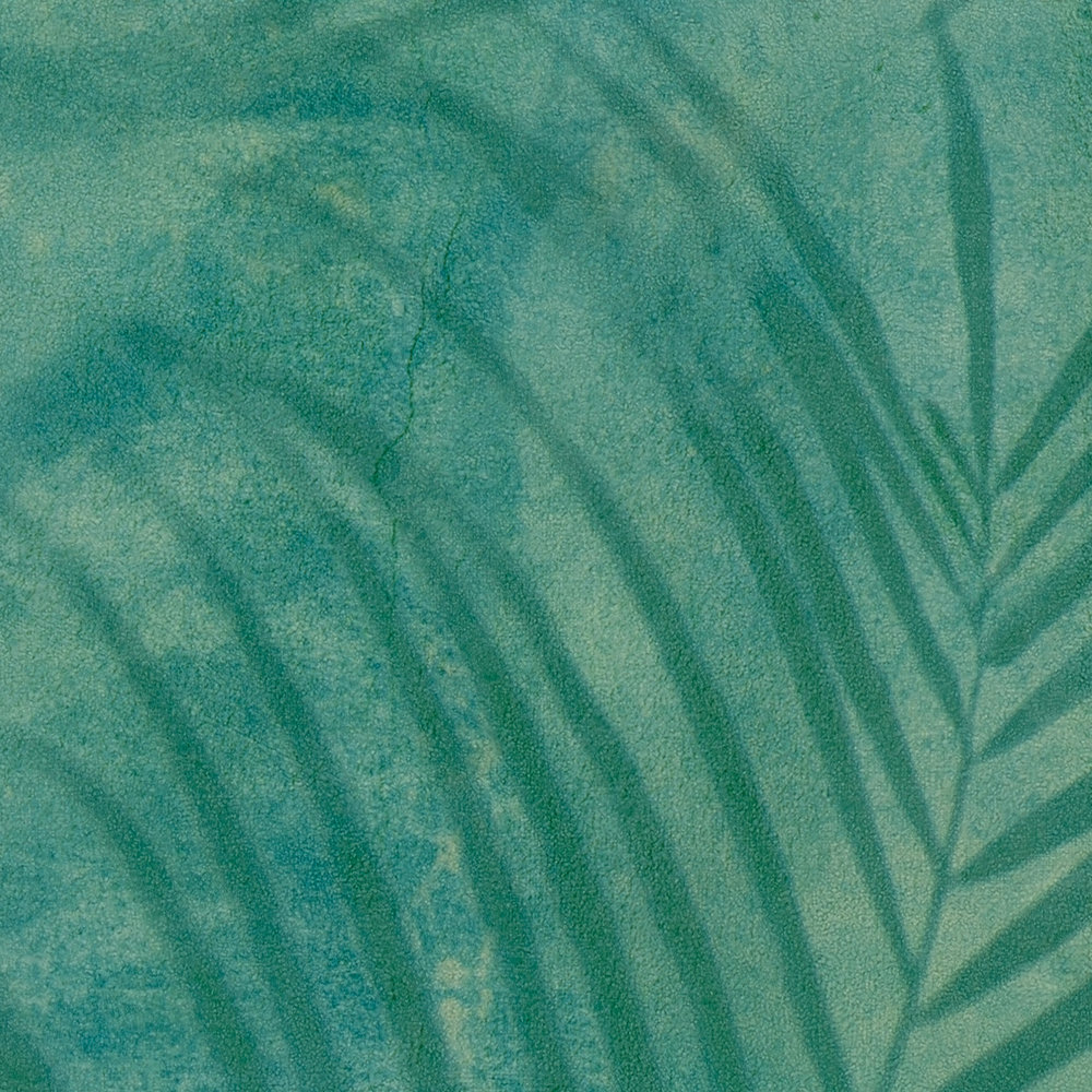             papel pintado con motivos de palmeras en aspecto de lino - verde, azul, amarillo
        