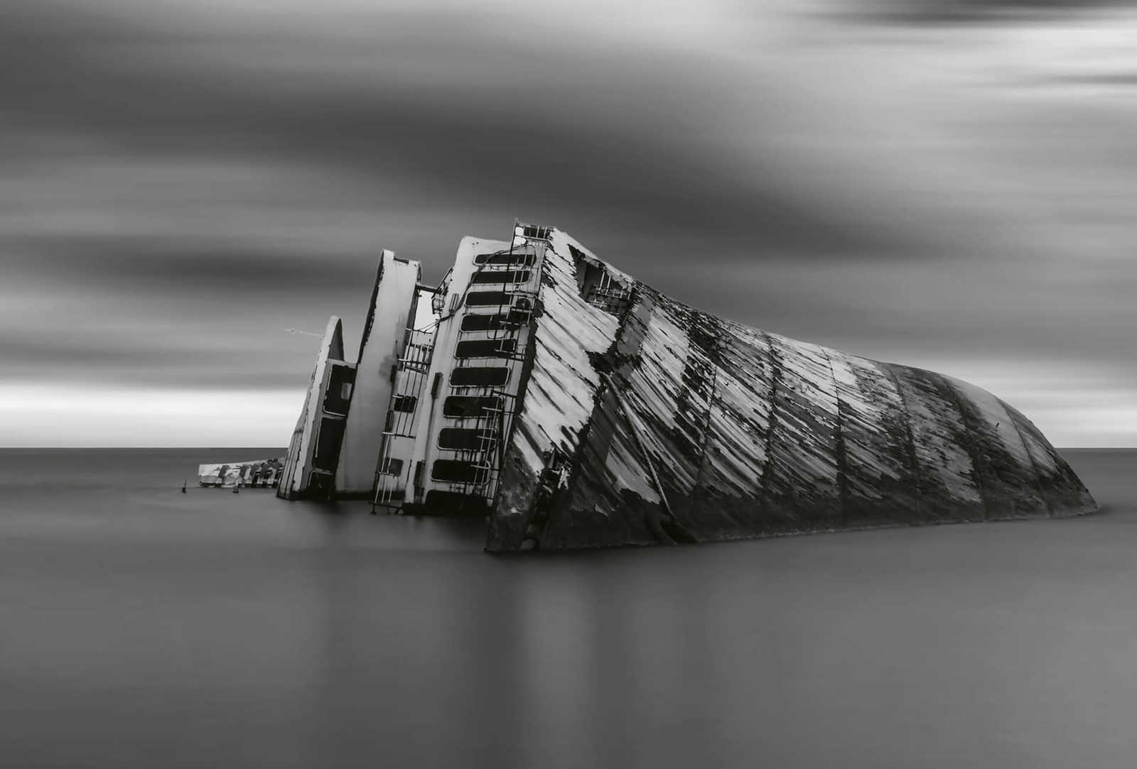         Photo wallpaper sea with shipwreck - grey, white, black
    