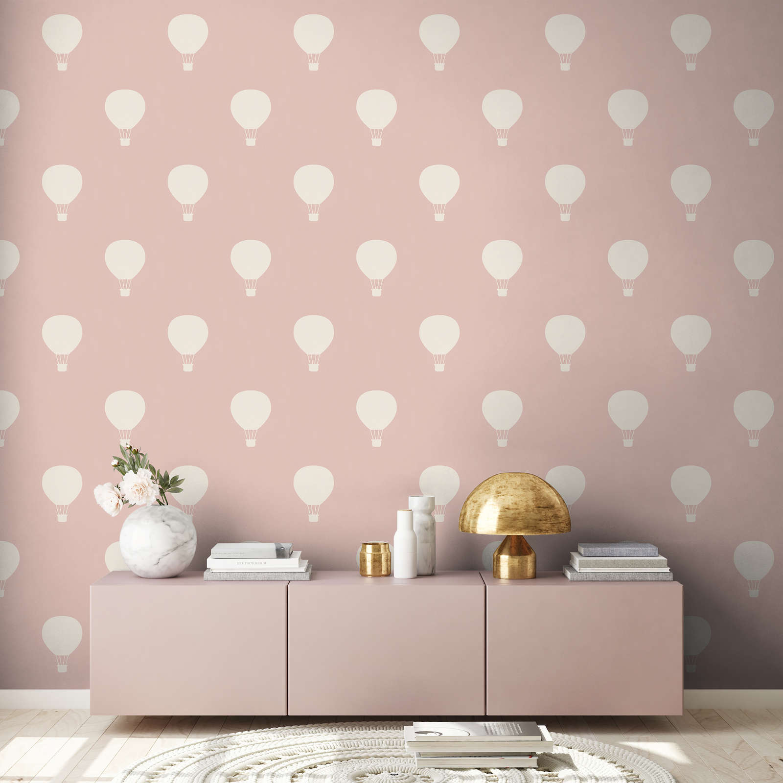             Papier peint pour chambre d'enfant avec motif de ballon chaud - crème, rose
        