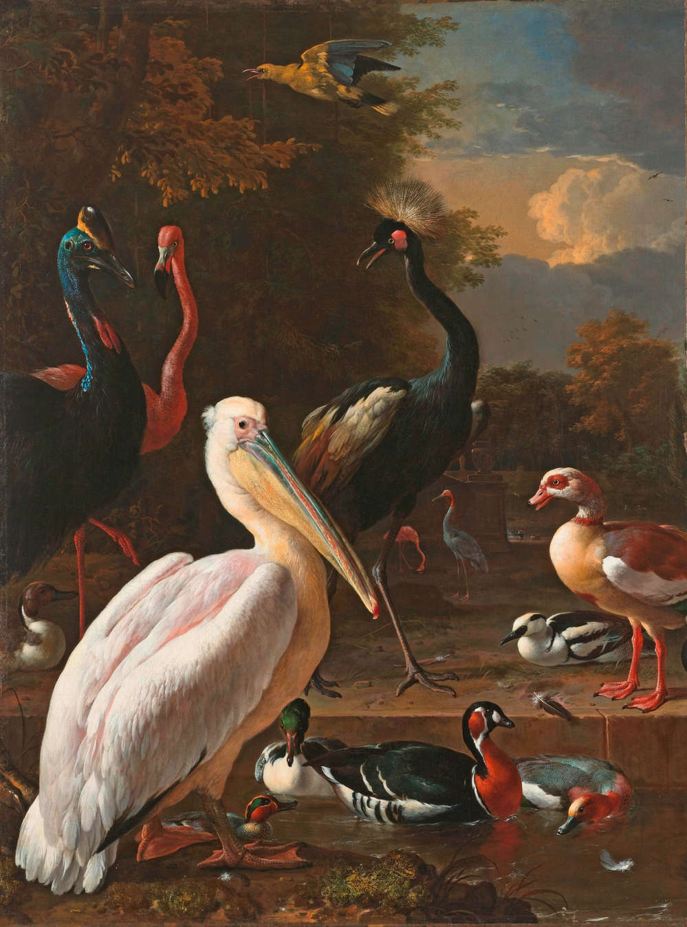             Carta da parati in stile arte antica, Uccelli e animali selvatici - Colorata, marrone, verde
        