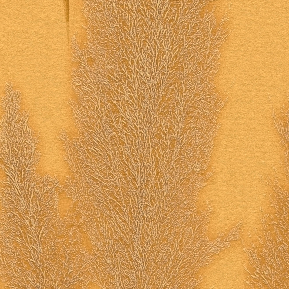             Papier peint avec motif d'herbe de la pampa - jaune, métallique
        