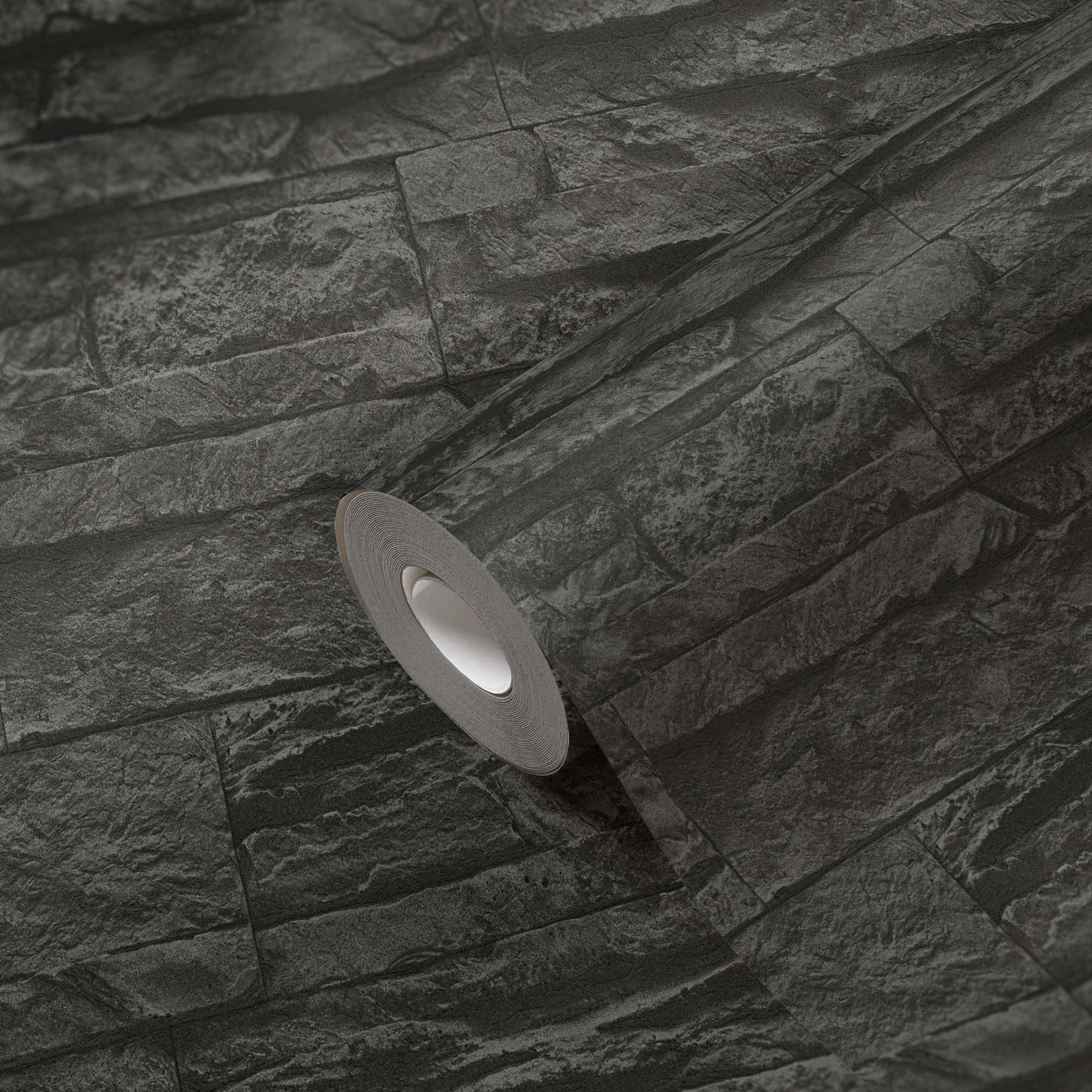             Zwart steenlook behang gedetailleerd & realistisch - Grijs, Zwart
        