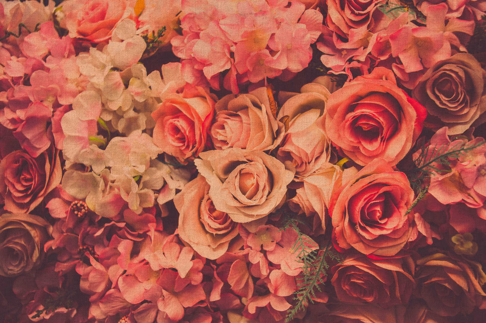            Tela con motivo di rose romantiche in look lino - 0,90 m x 0,60 m
        