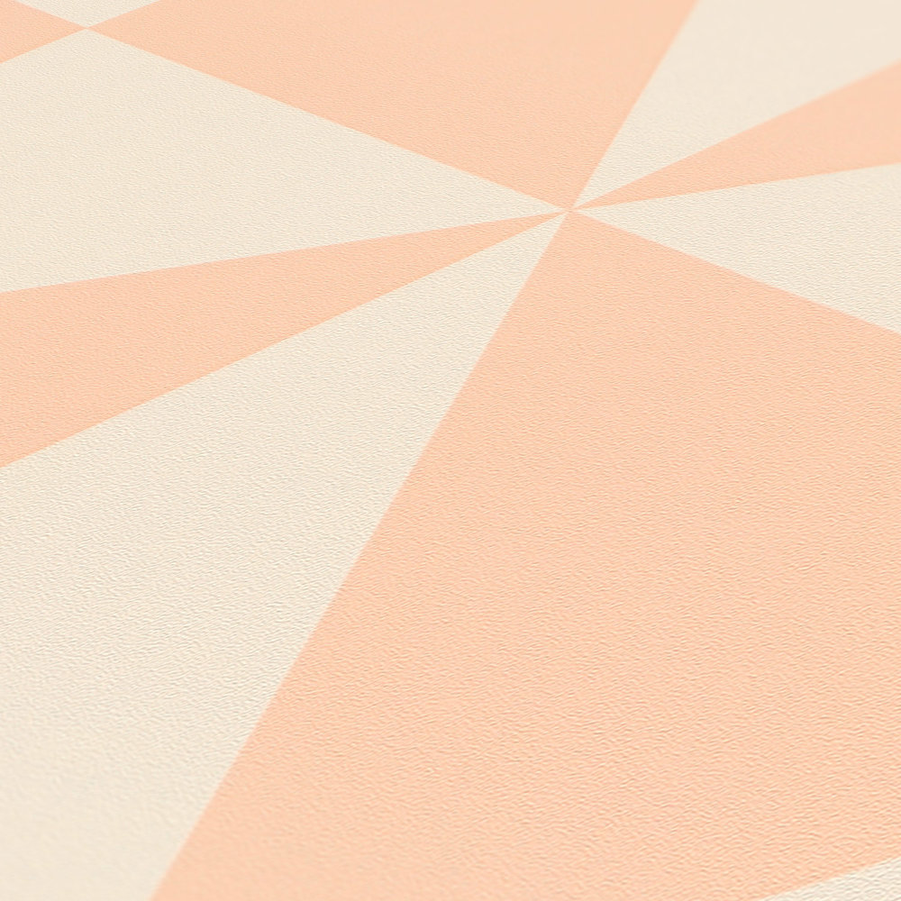             Carta da parati grafica in tessuto non tessuto con triangoli e cerchi - crema, rosa
        