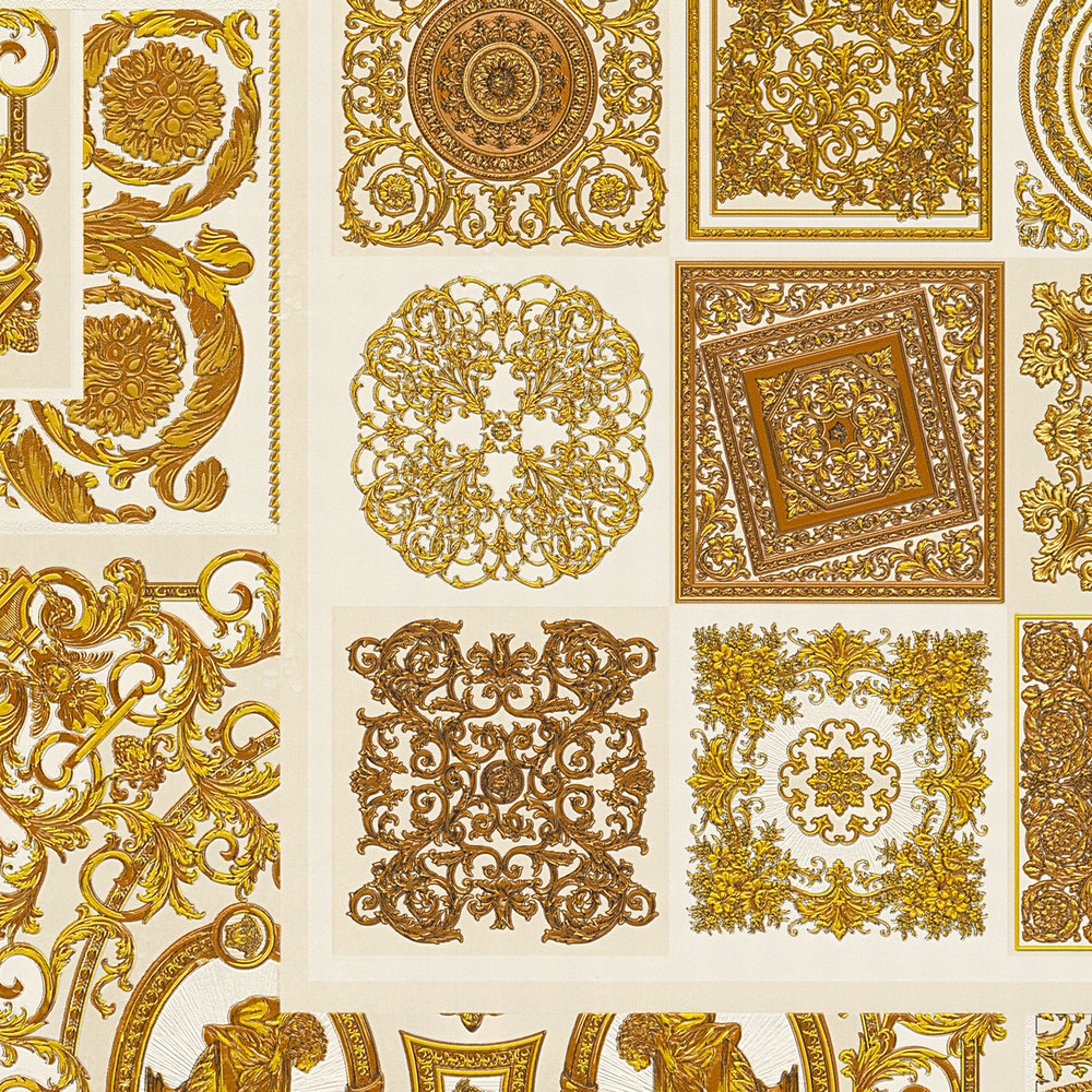             VERSACE Home wallpaper baroque details & animal print - gold, silver, cream
        