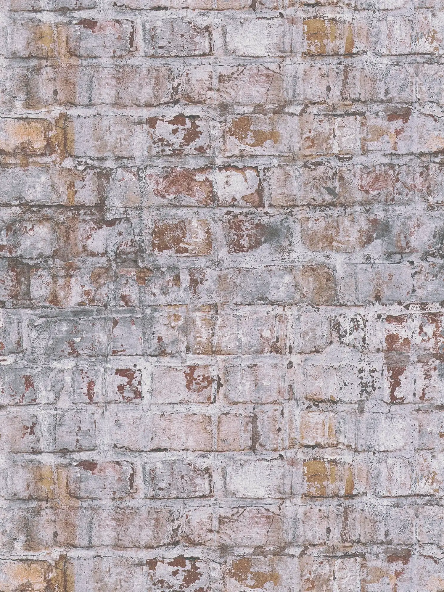 Vliesbehang in baksteenlook in metselwerkdesign - grijs, roest, wit
