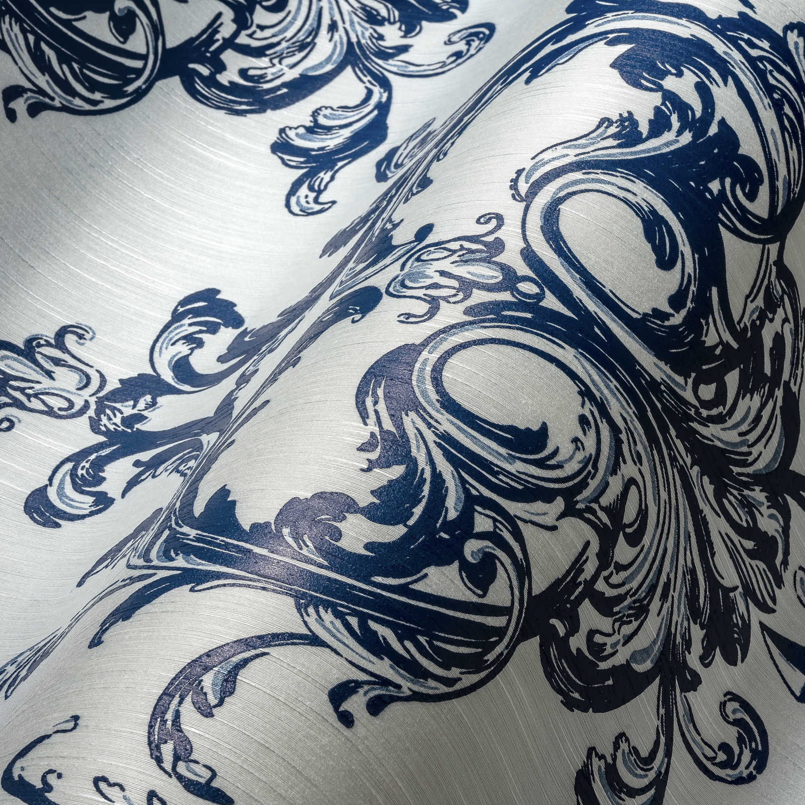             Papel pintado ornamental con motivos de escalada - azul, blanco
        