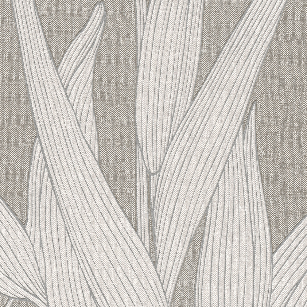             Linen look wallpaper with natural leaves design - brown
        