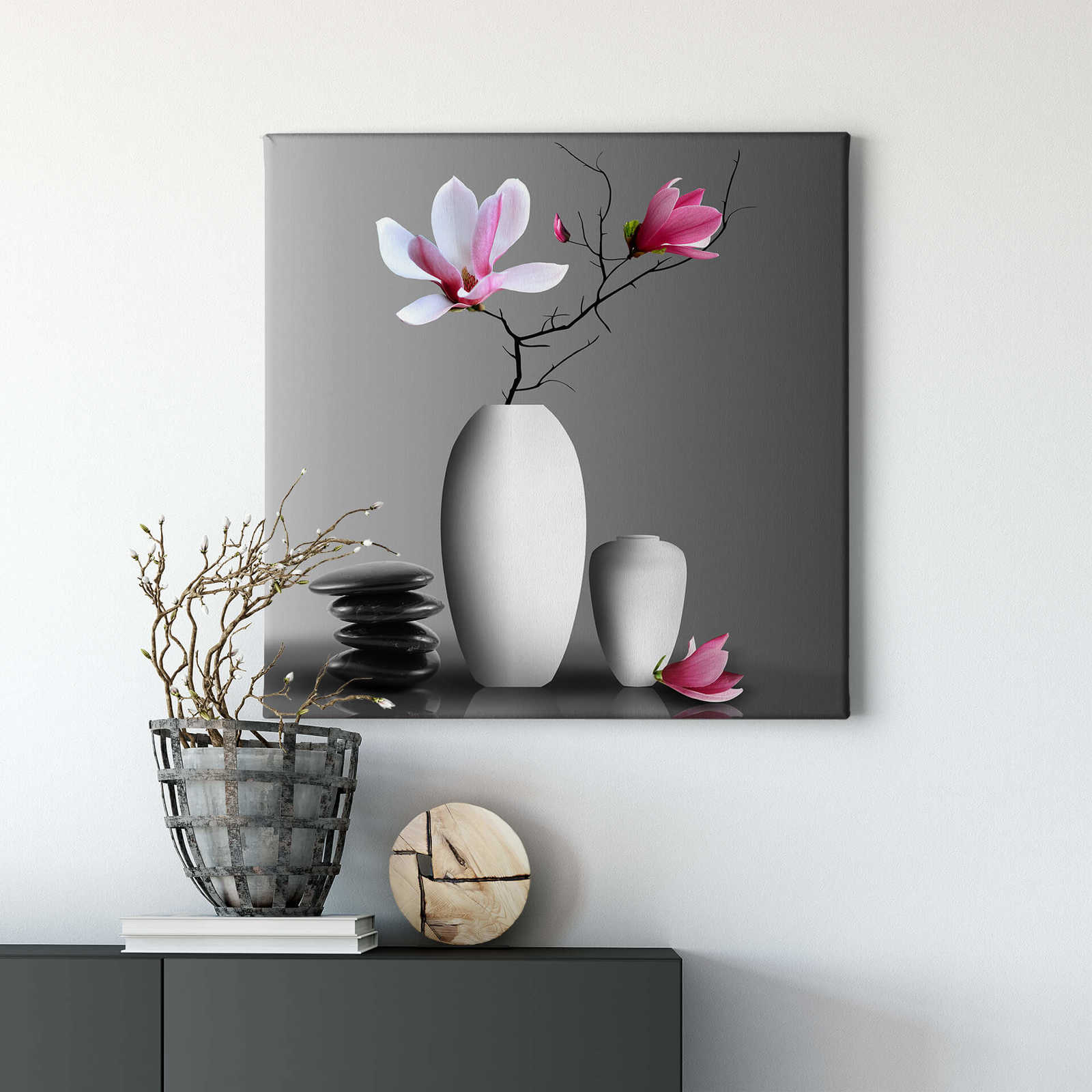             Square canvas print magnolia branch – pink, white
        