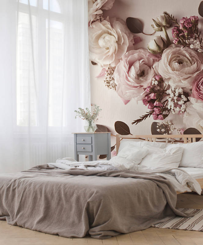             Roses mural with XXL flowers ornament
        
