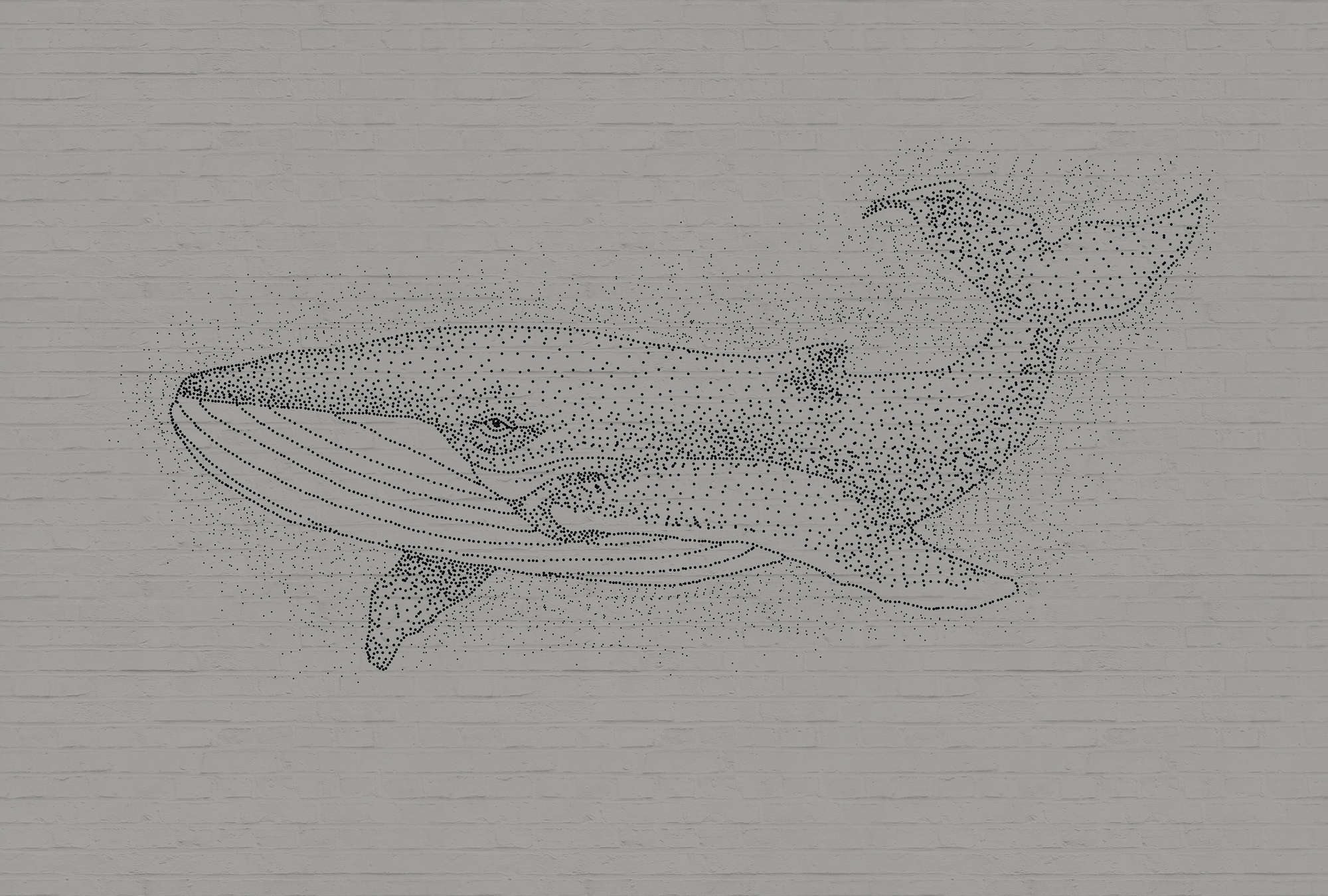             Papier peint panoramique baleine style dessin sur mur de pierre 3D
        
