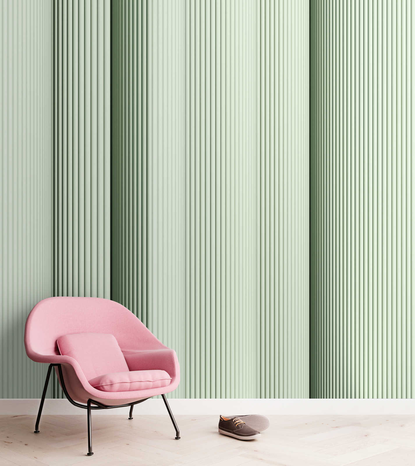             Magic Wall 2 - Green stripes mural with 3D illusion effect
        