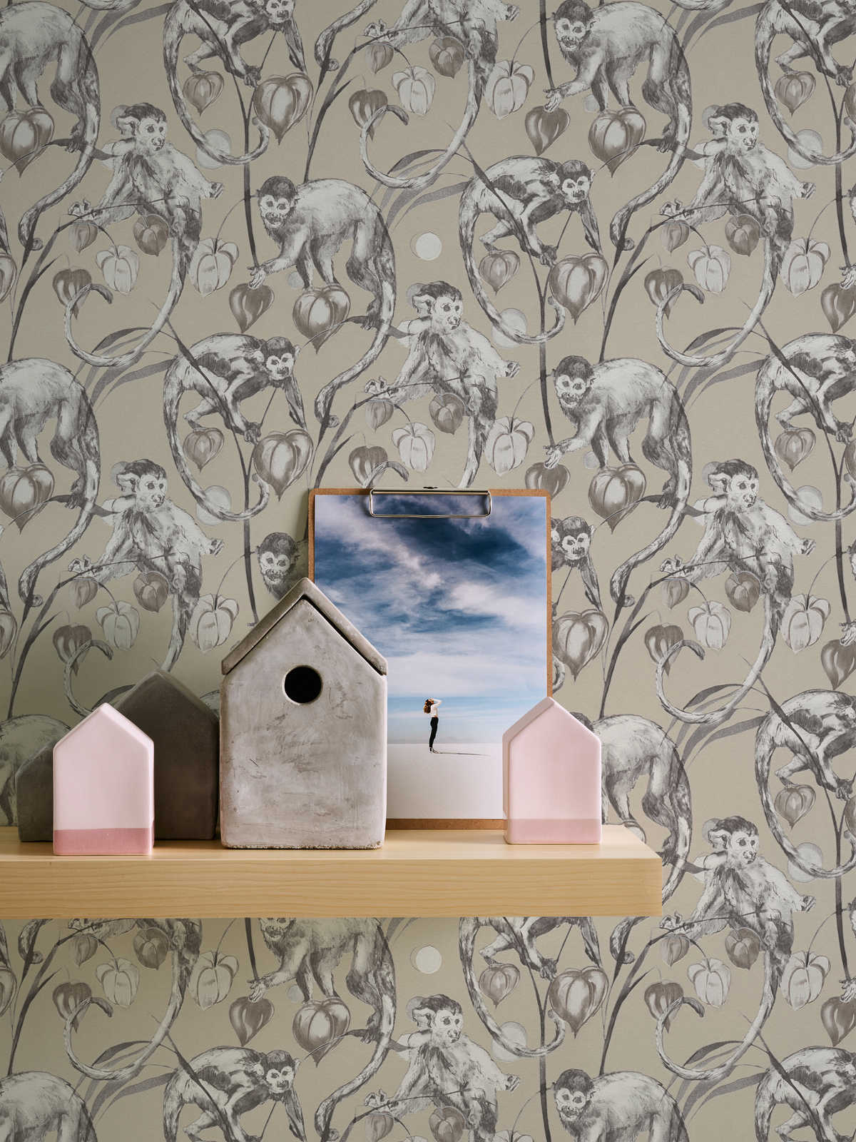             Cream wallpaper monkey & jungle design by MICHALSKY
        