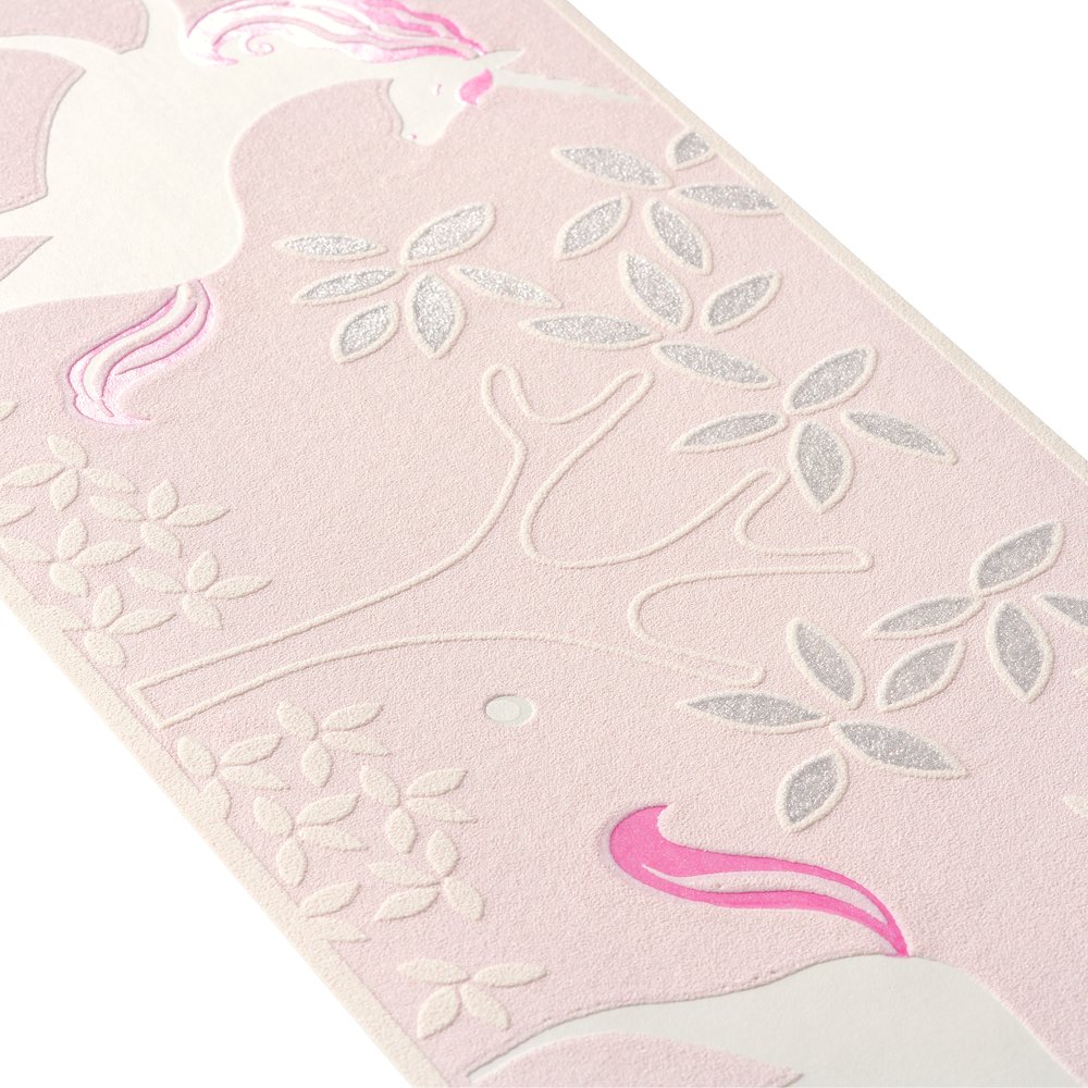             Pink unicorn border fleece for girls room - pink, silver
        