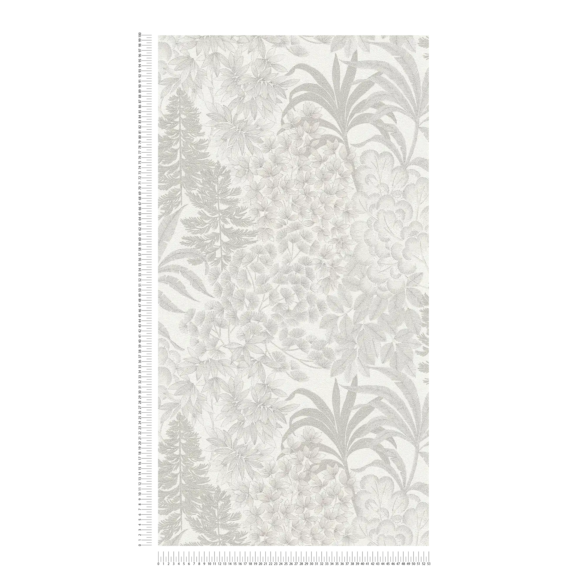             Carta da parati floreale leggermente lucida in un colore tenue - bianco, grigio, argento
        