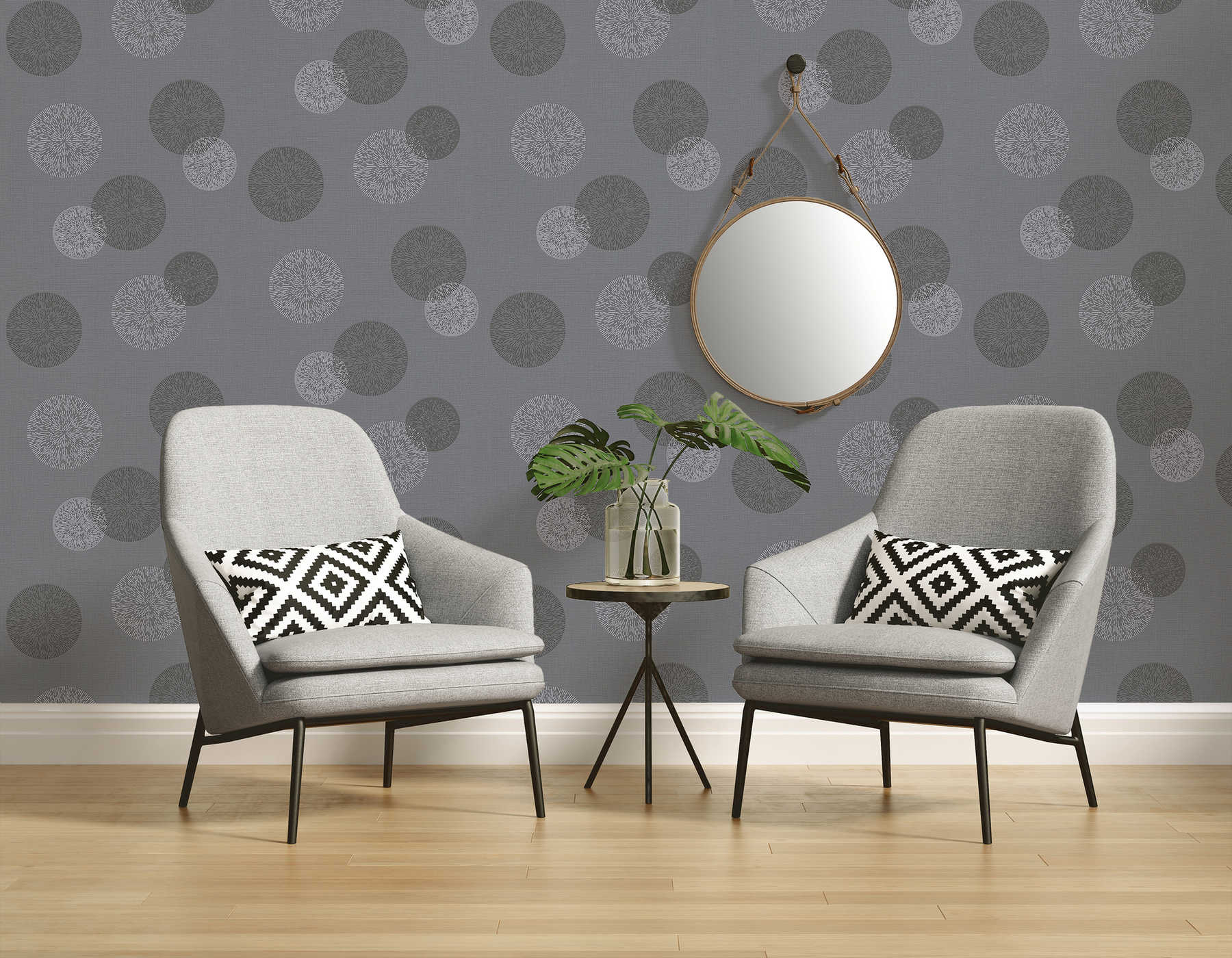             Papier peint salon avec motif circulaire moderne - gris
        