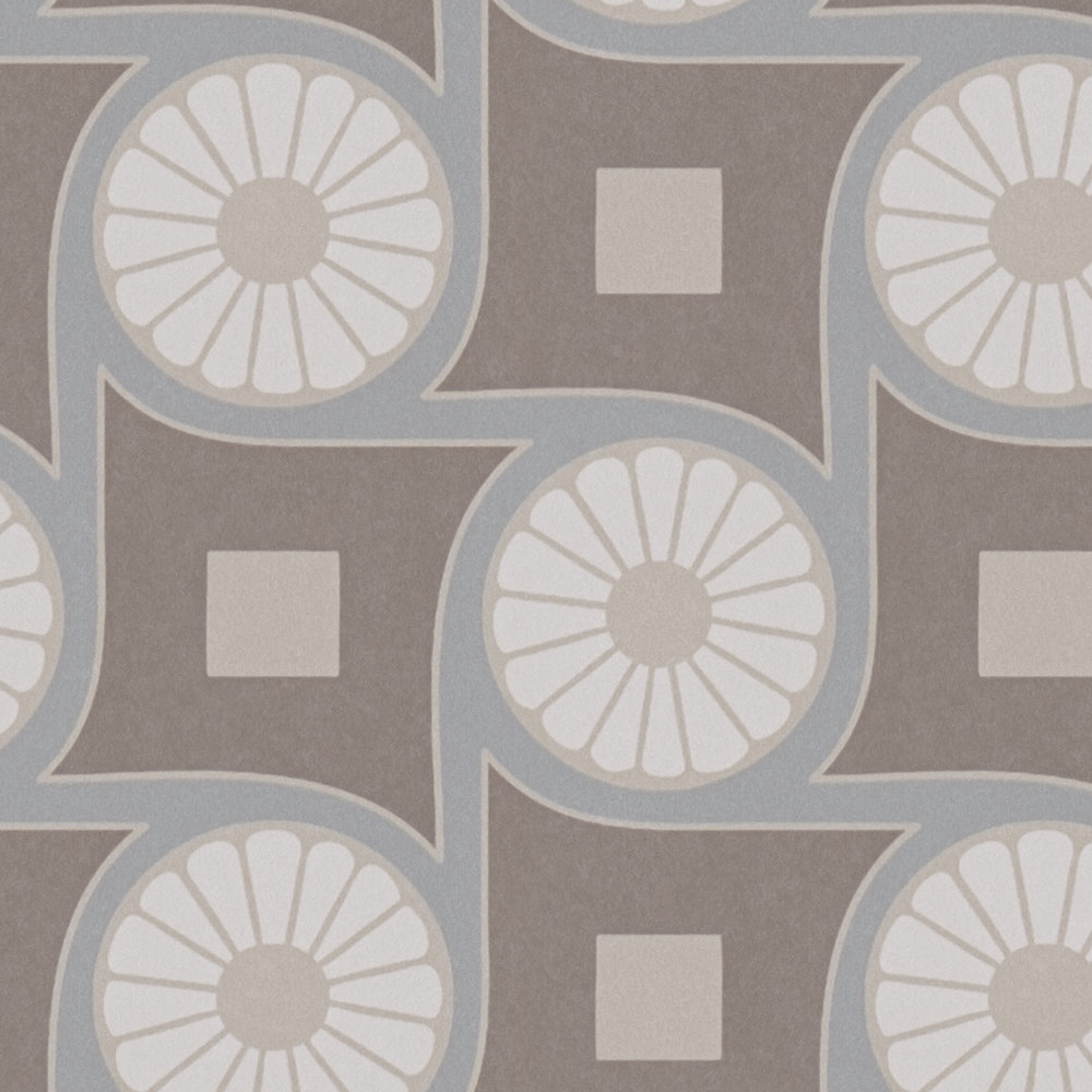             Vliesbehang met retro patroon vierkant & cirkel - grijs, blauw, wit
        