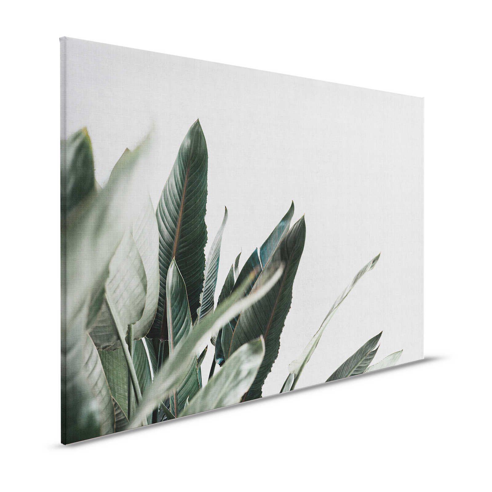 Urban jungle 1 - Canvas painting with palm leaves in natural linen look - 1.20 m x 0.80 m
