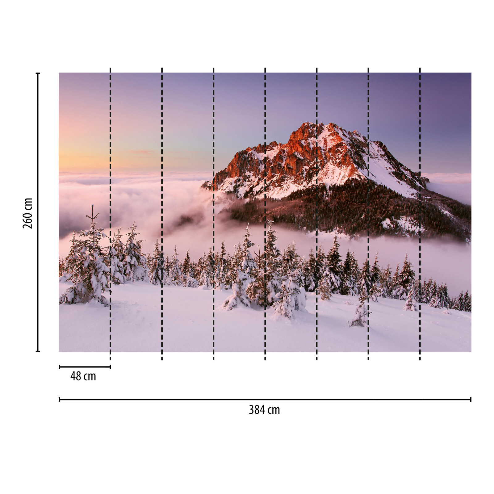             Papier peint panoramique sommet de montagne avec neige - blanc, marron, vert
        