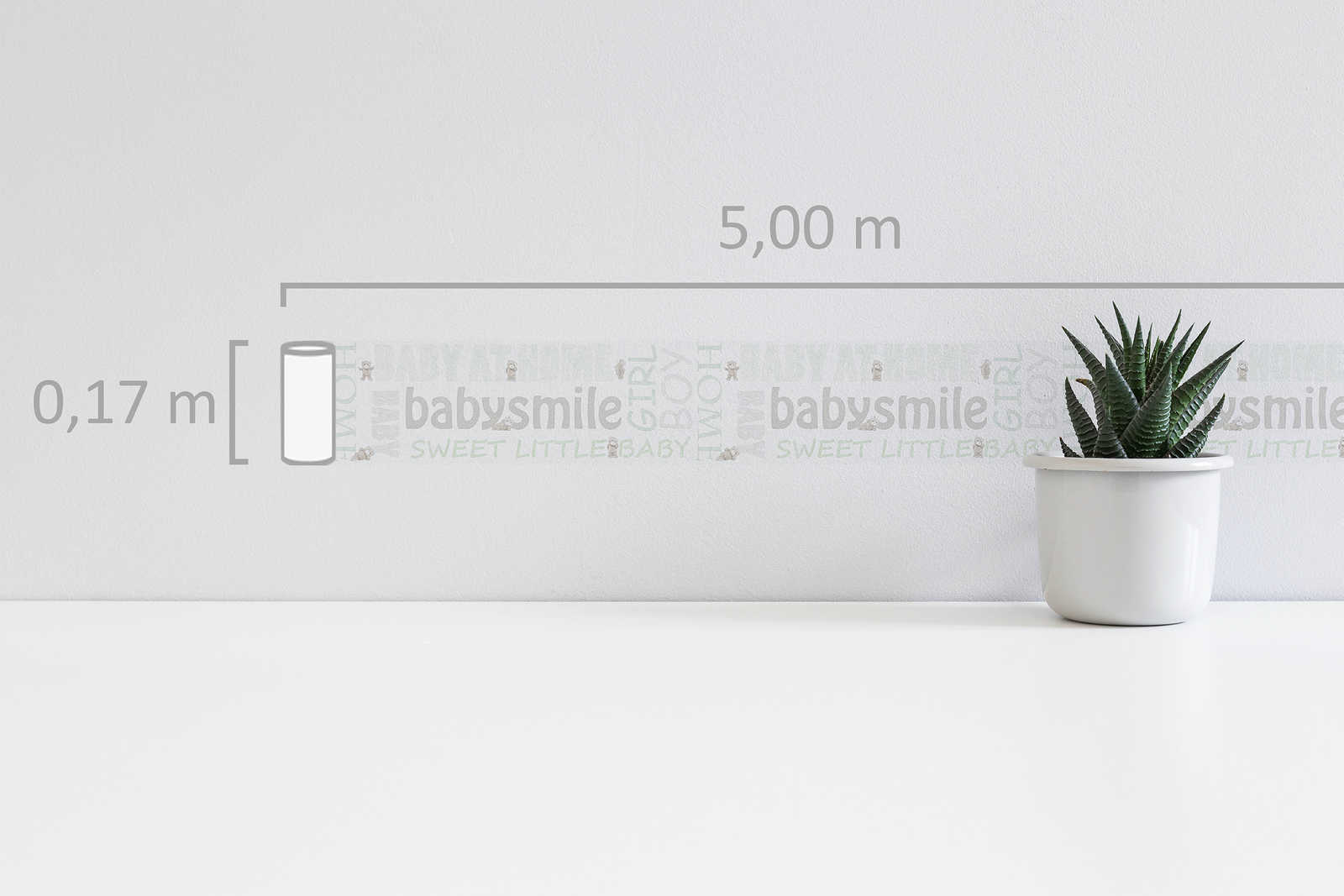             Bordure de papier peint motif bébé pour chambre d'enfant - métallique, blanc
        