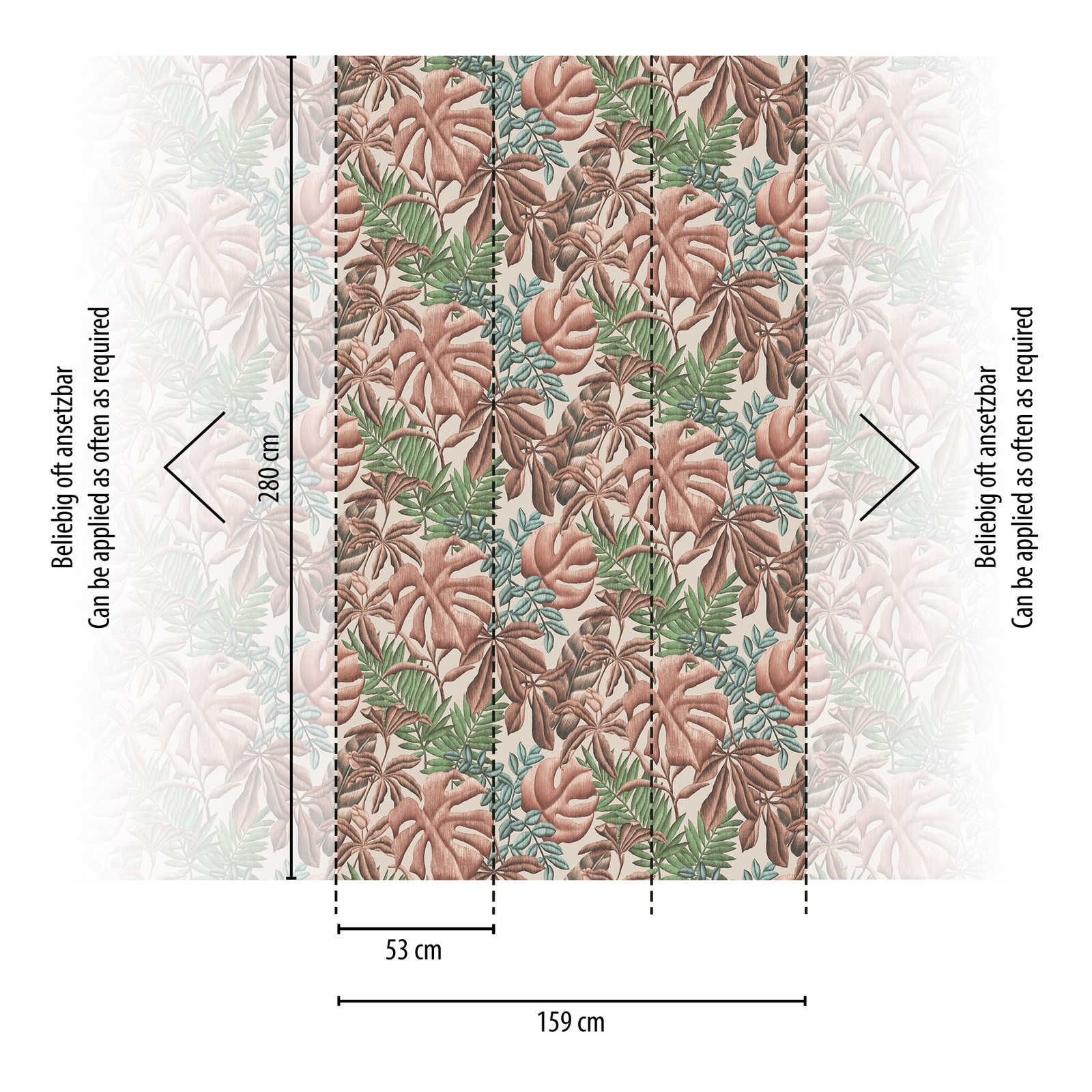             Leaf pattern non-woven wallpaper with banana leaves & fern - pink, green, cream
        