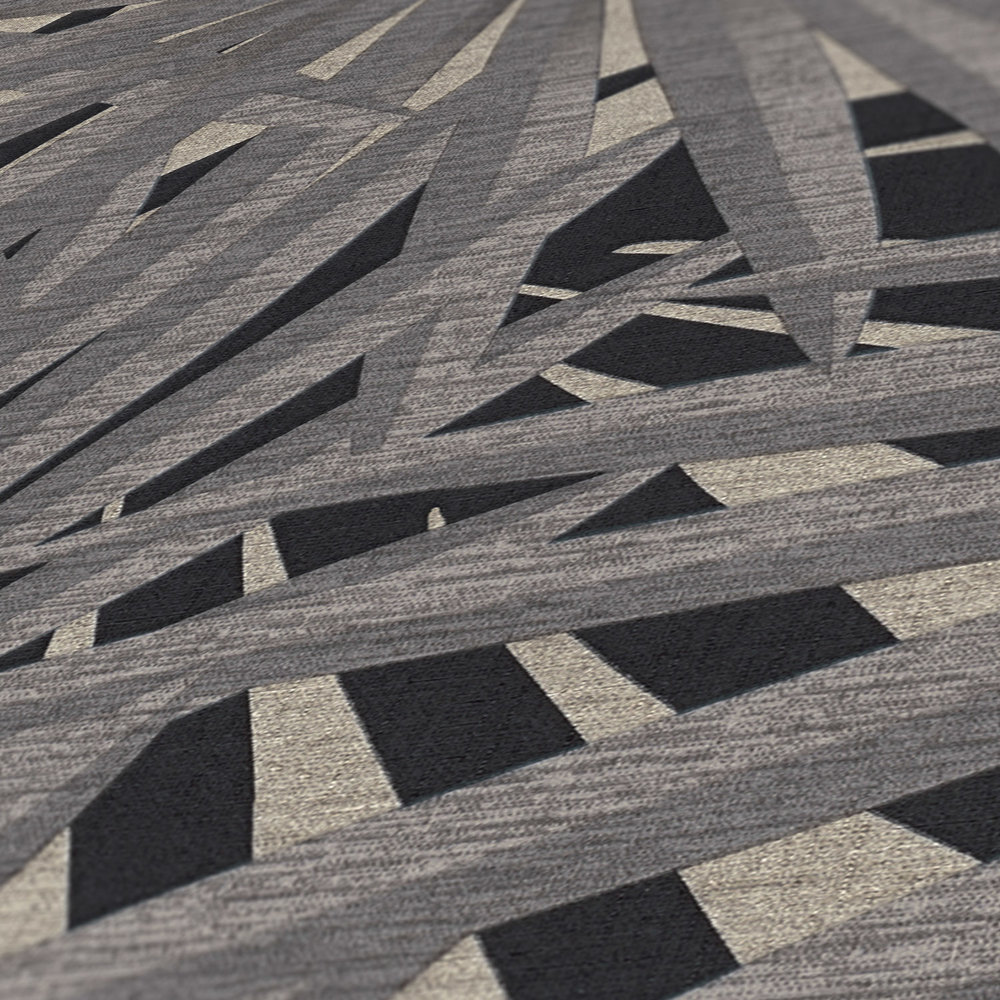             Non-woven wallpaper jungle design with metallic effect - grey, metallic, black
        