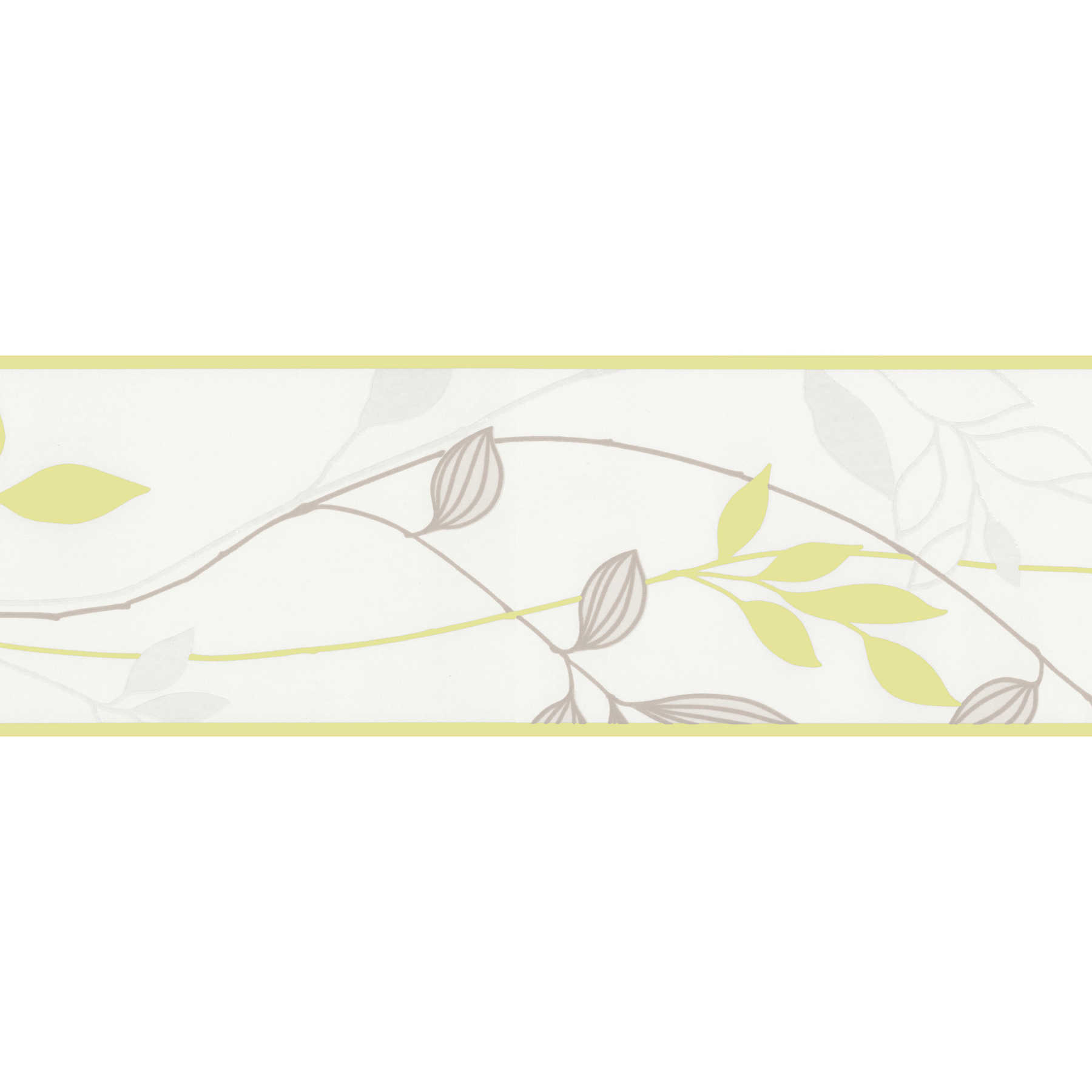         Leaves tendrils border with natural plant motif - green, grey, cream
    