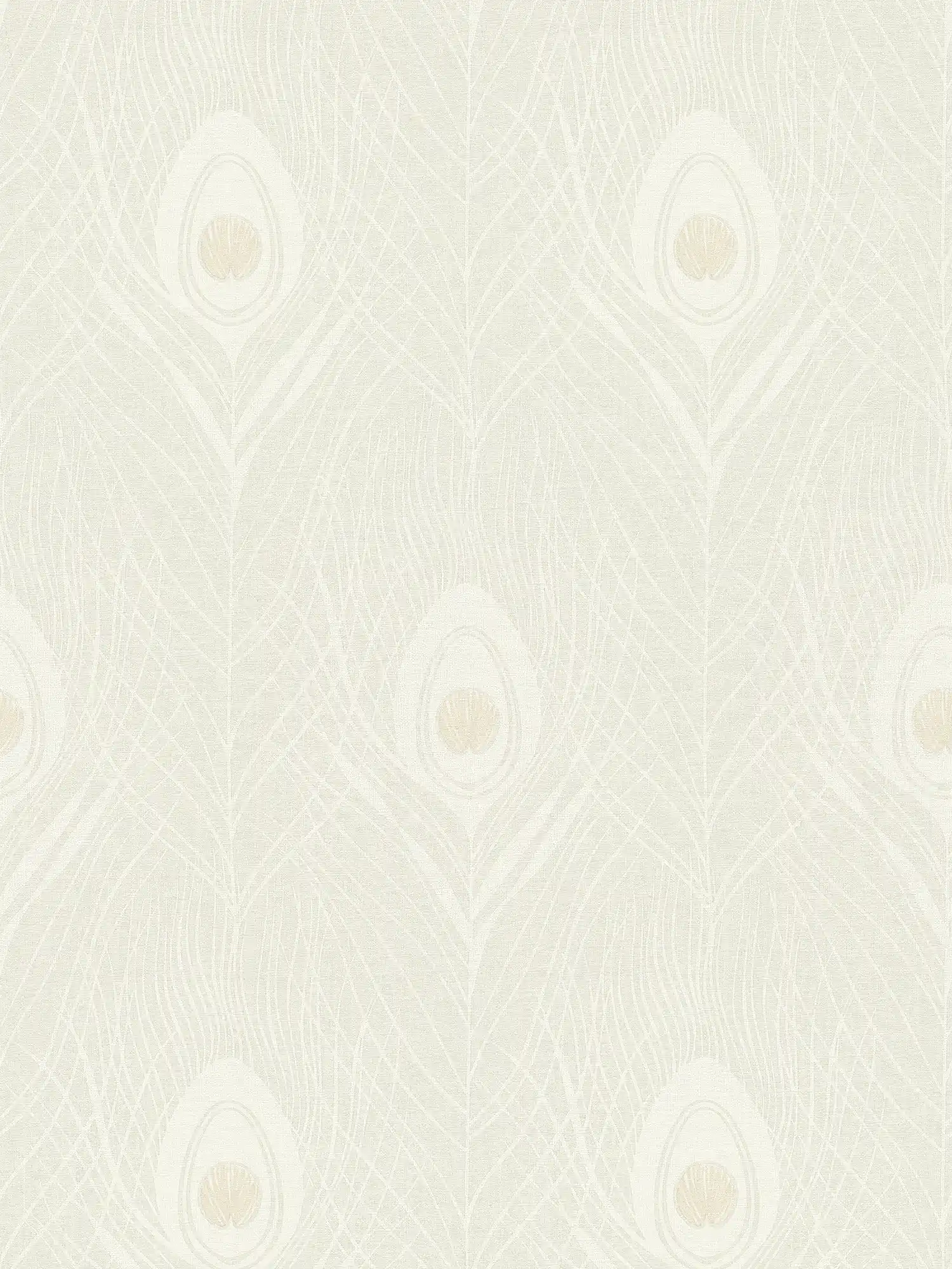 Cream wallpaper with peacock feathers - beige, gold, grey
