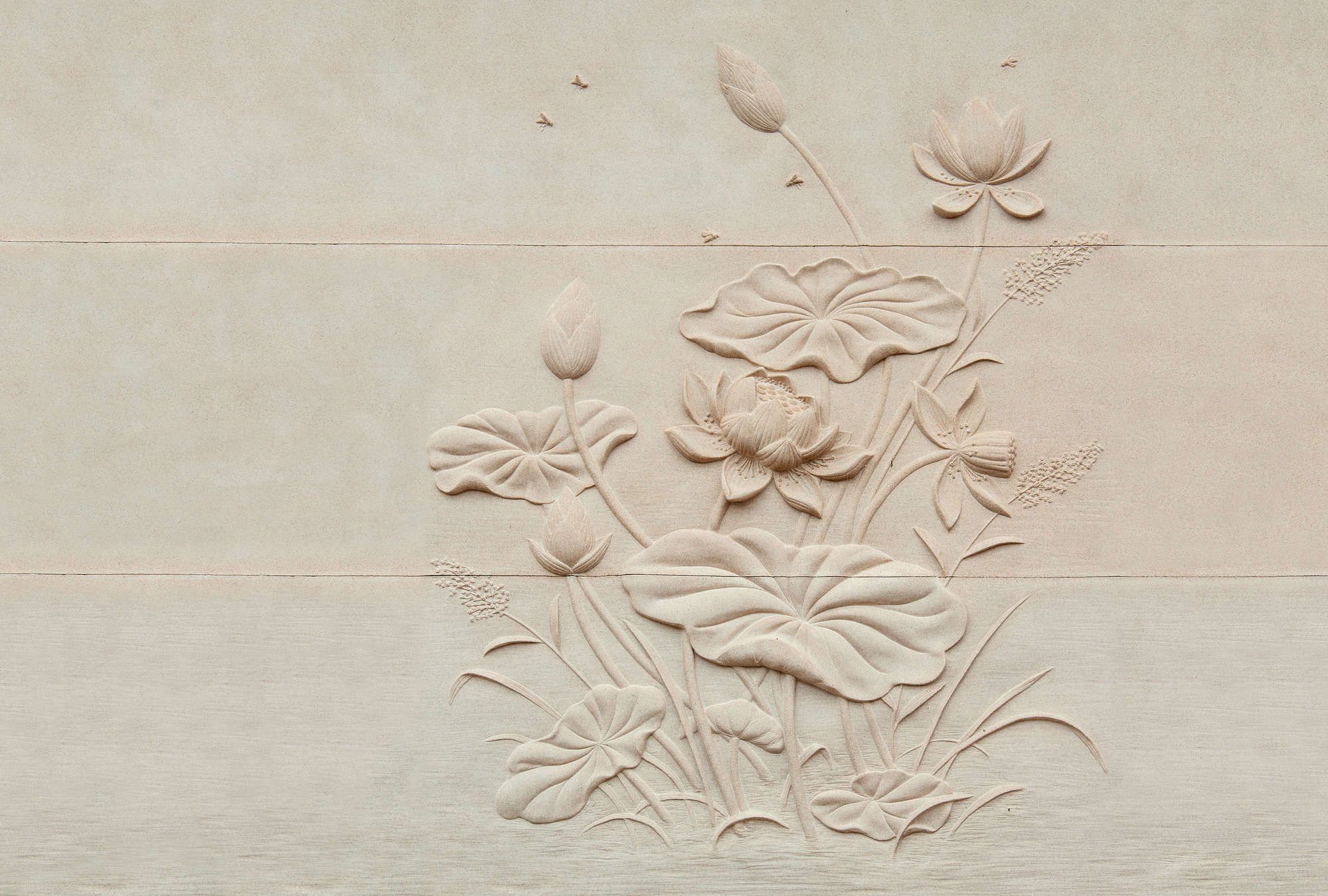             Photo wallpaper »fiore« - Floral relief on concrete structure - Smooth, slightly pearlescent non-woven fabric
        