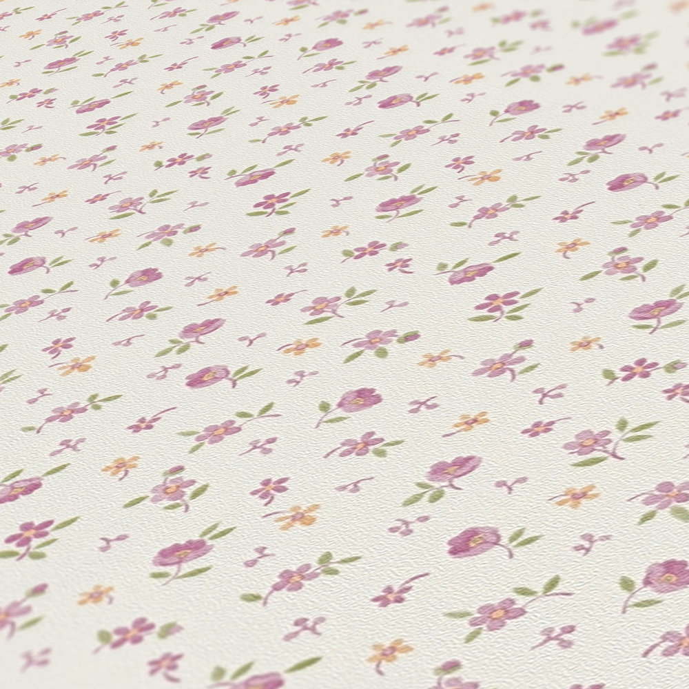             Papier peint fleuri style cottage anglais - rose, crème
        