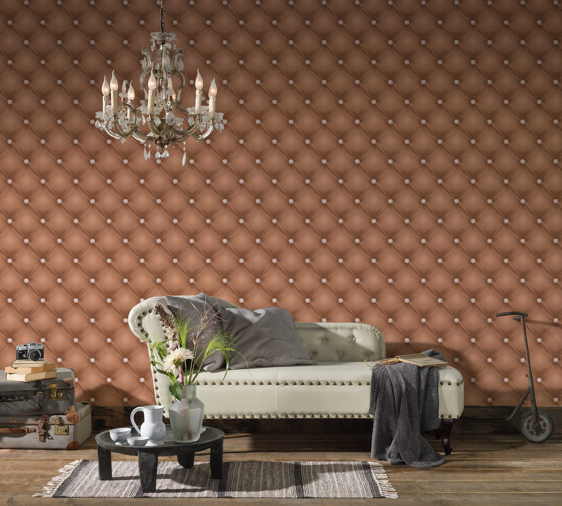             Non-woven wallpaper copper cushion with diamonds - metallic
        
