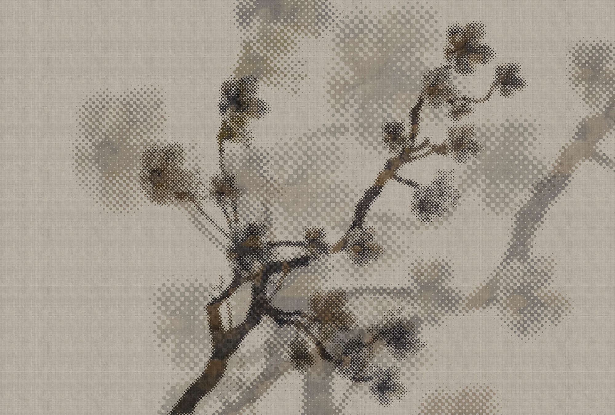             Twigs 1 - Papel pintado fotográfico moderno con motivo natural en estructura de lino natural - Topo | Perla liso no tejido
        