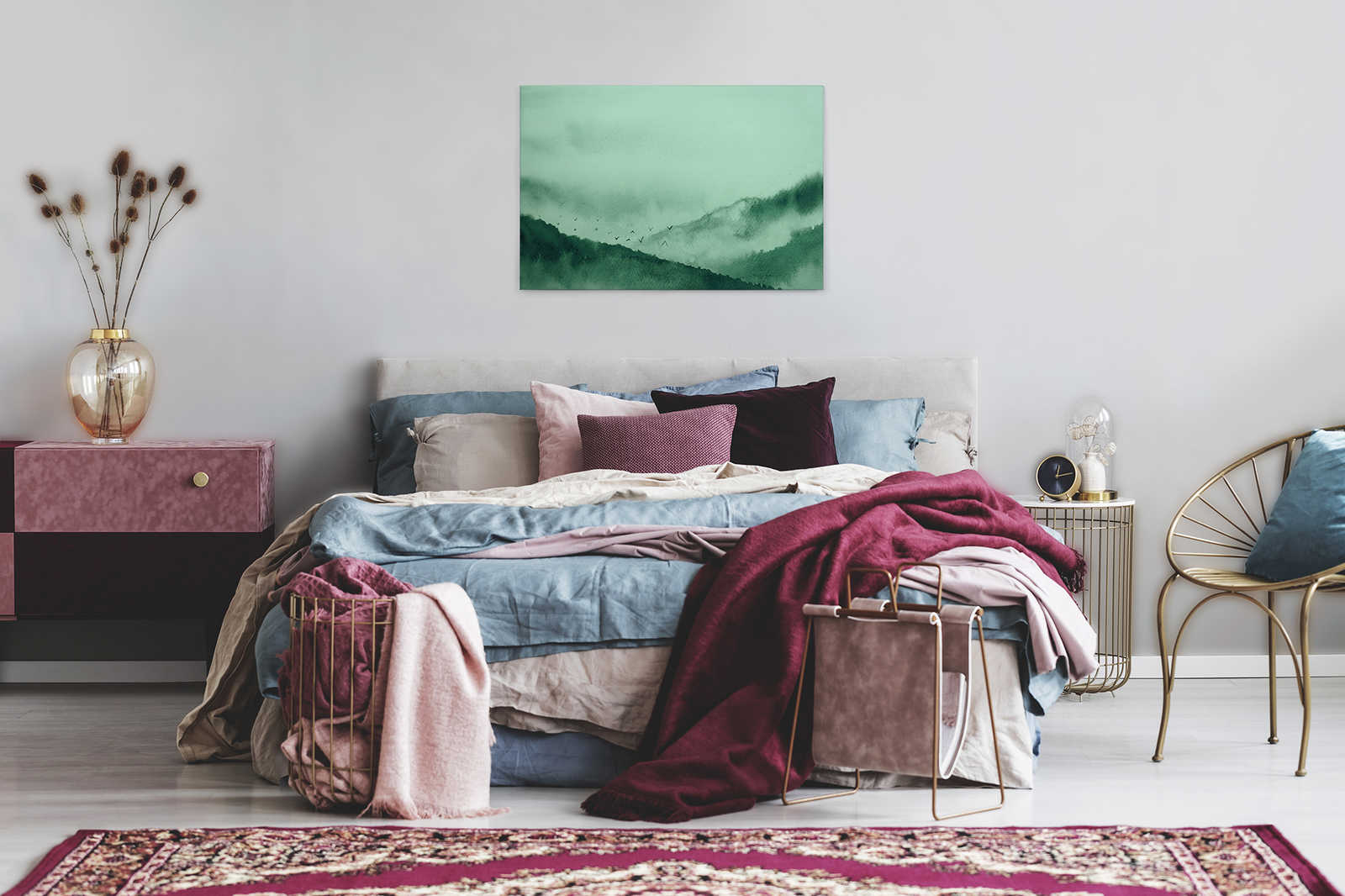             Canvas with foggy landscape in painting style | green, black - 0.90 m x 0.60 m
        
