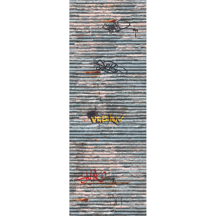 Modern mural tin wall with graffiti on textured nonwoven
