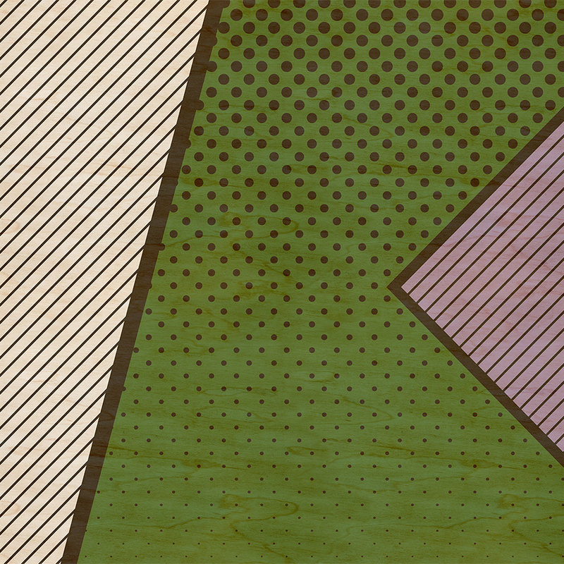 Bird gang 3 - Carta da parati astratta con struttura in compensato e aree dai colori vivaci - Beige, Verde | Materiali non tessuto liscio opaco
