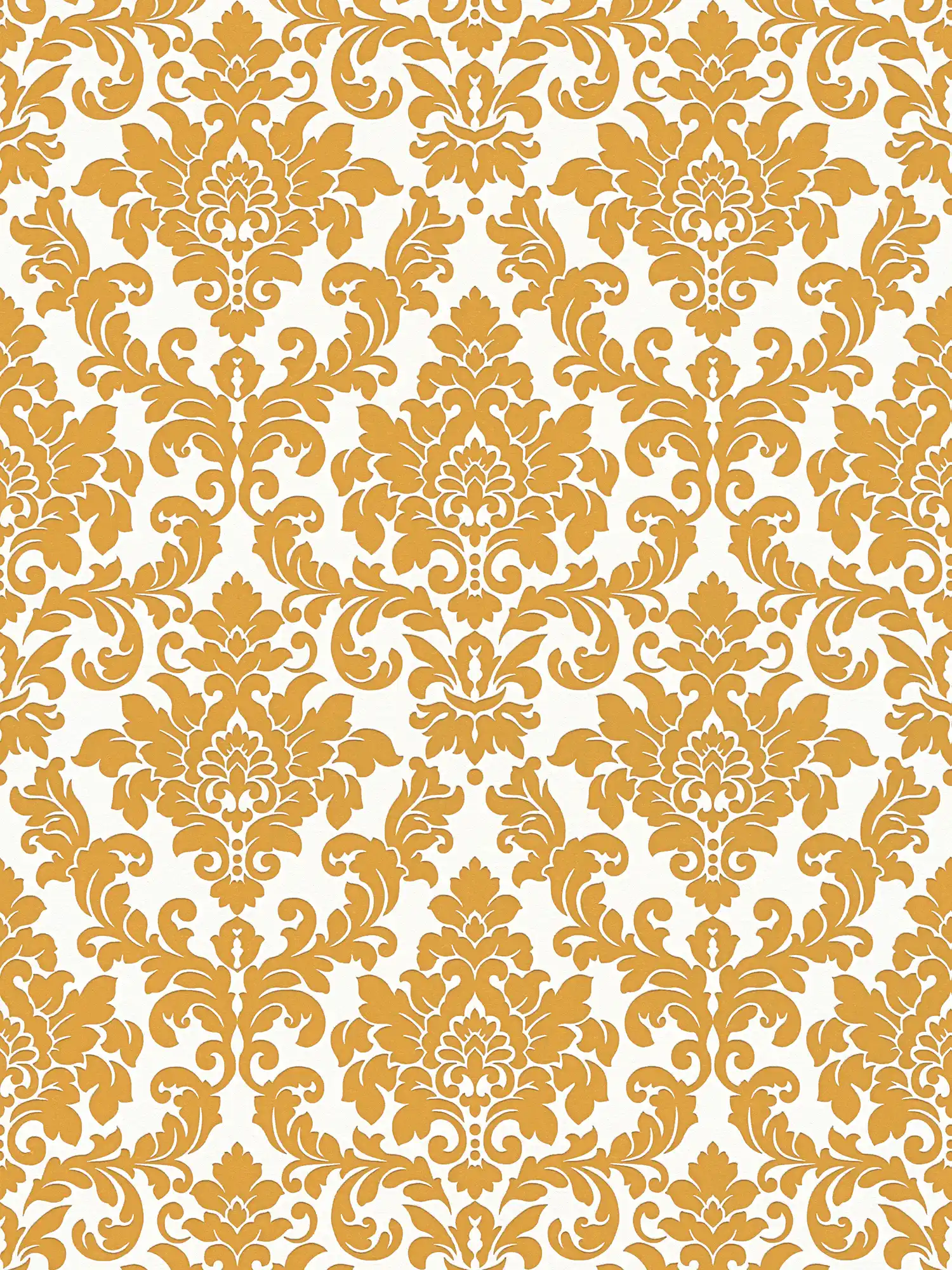 Golden wallpaper with baroque ornament - metallic, white
