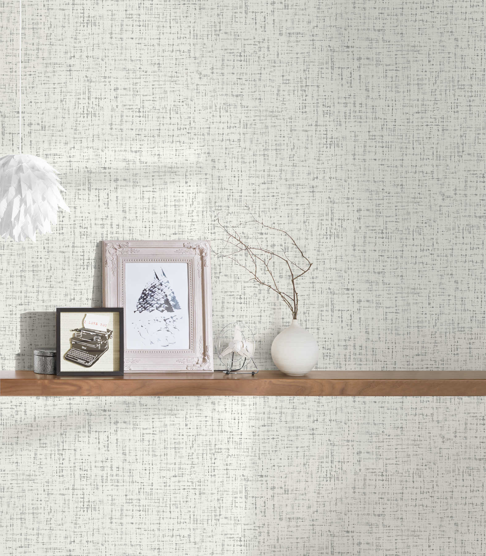             Non-woven wallpaper mottled textile look tweed design - white, grey
        