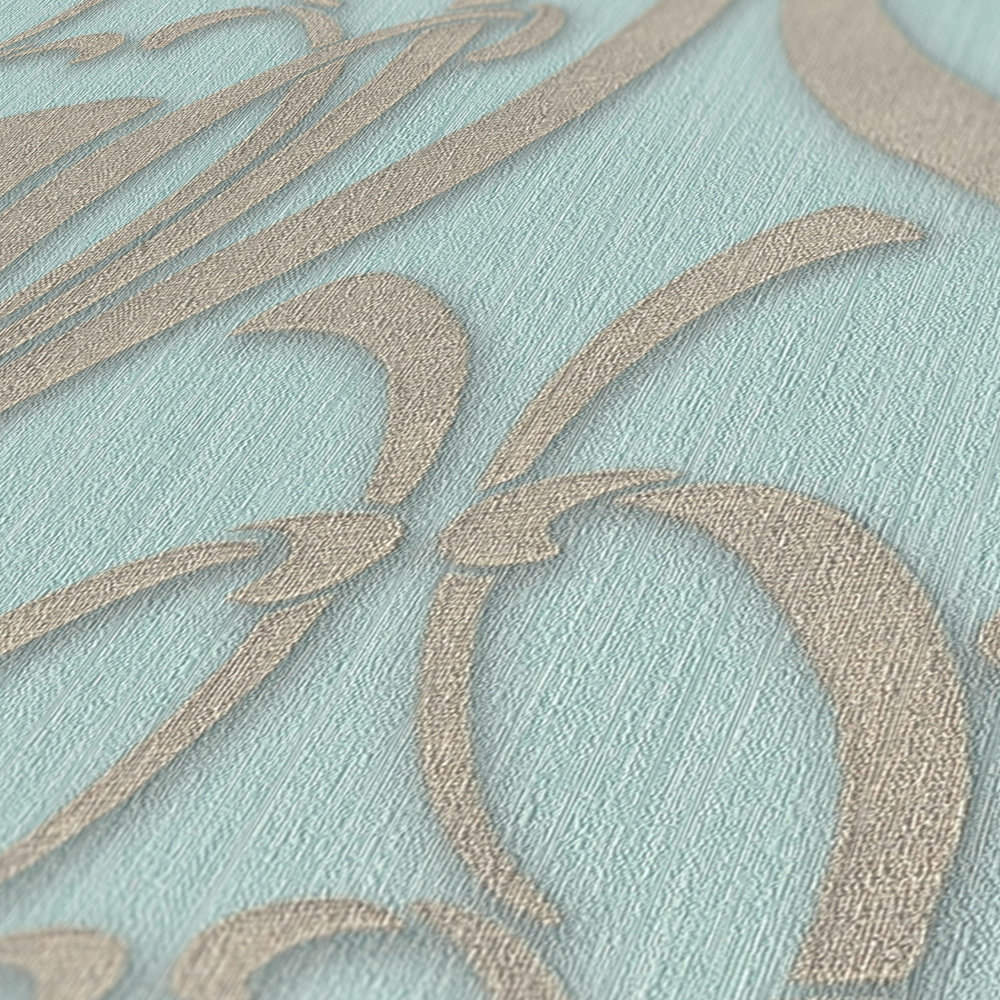             Mintgroen Behang Art Deco Patroon met Textuureffect
        