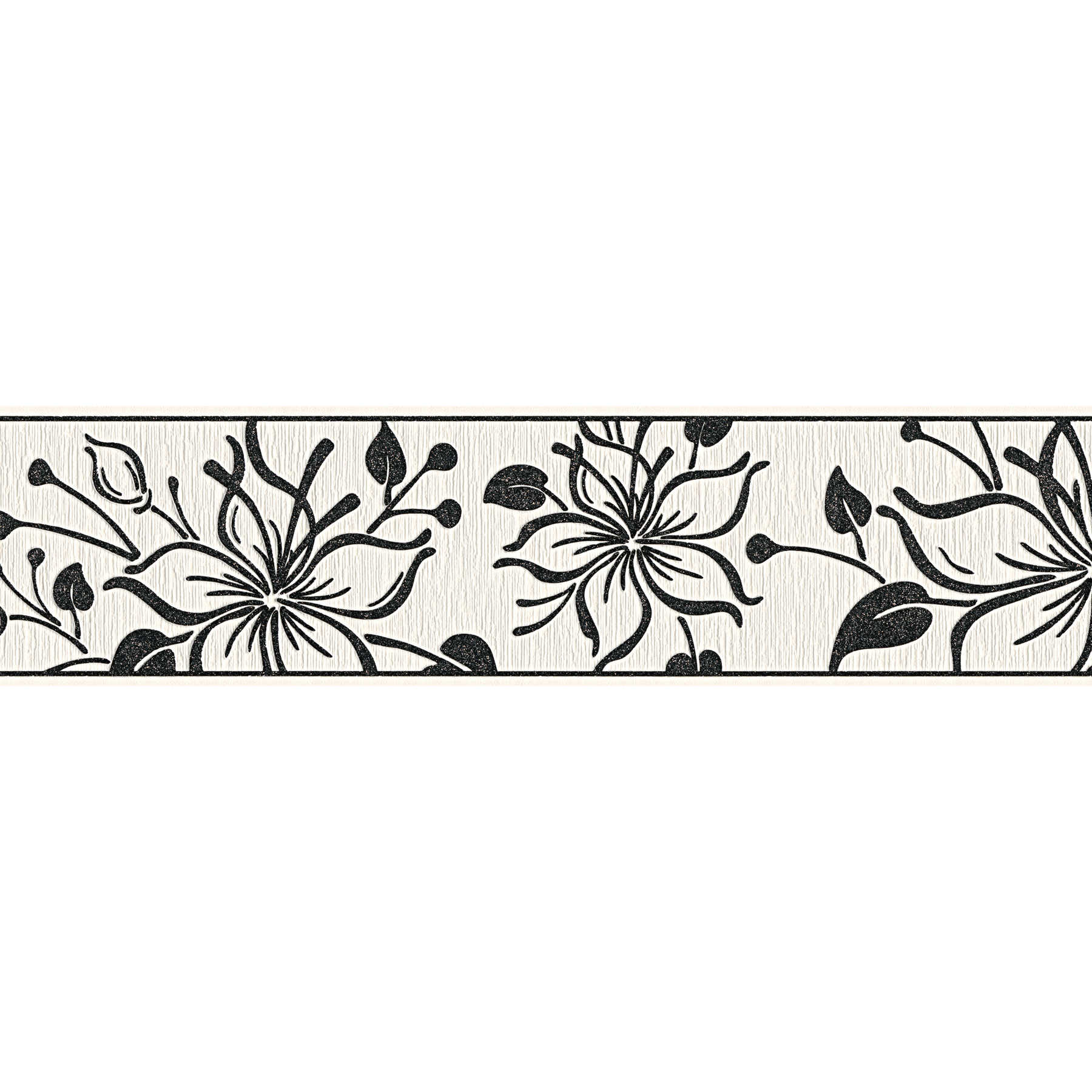         Self-adhesive wallpaper border with floral pattern - black, white
    