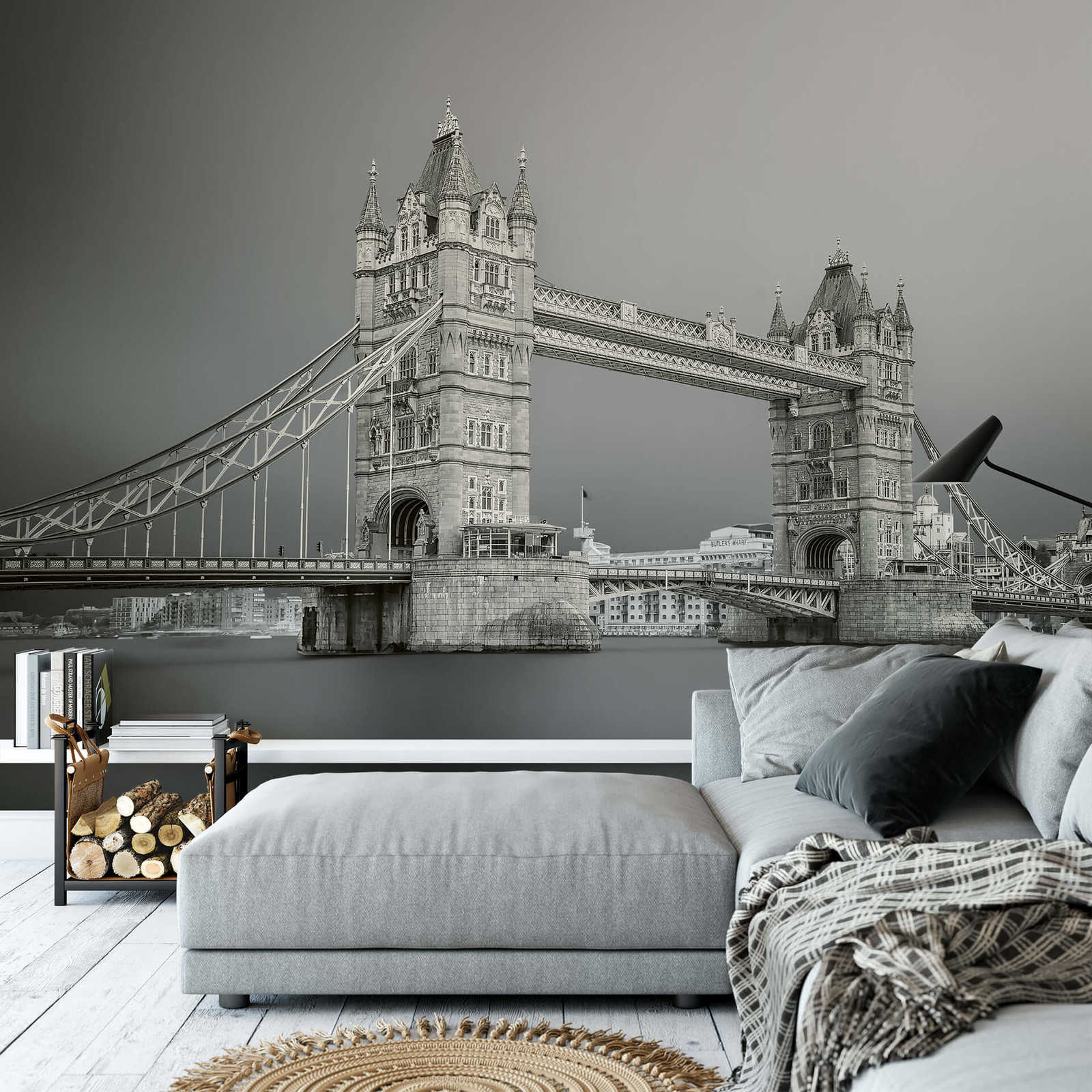             Tower Bridge London Behang - Grijs, Wit, Zwart
        