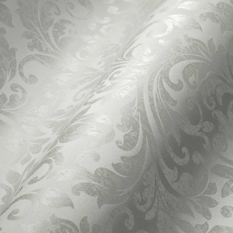             Ton sur ton patroon behang bloemen ornamenten - grijs, wit
        