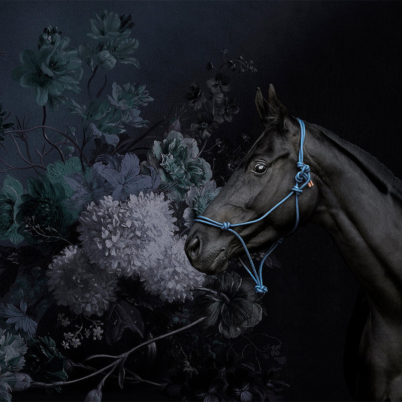         Horses portrait style mural with flowers
    
