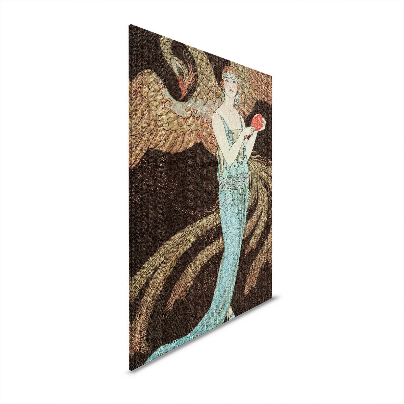 Scala 1 - Quadro su tela Mosaico Phoenix & Donna motivo Art Deco - 0,60 m x 0,90 m
