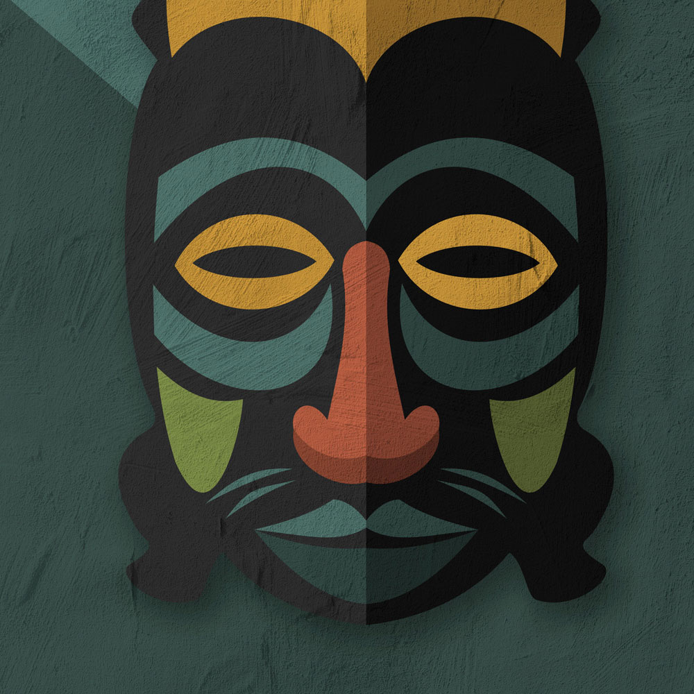             Zulu 3 - Muurschildering Petrol Afrika Maskers Zulu Design
        