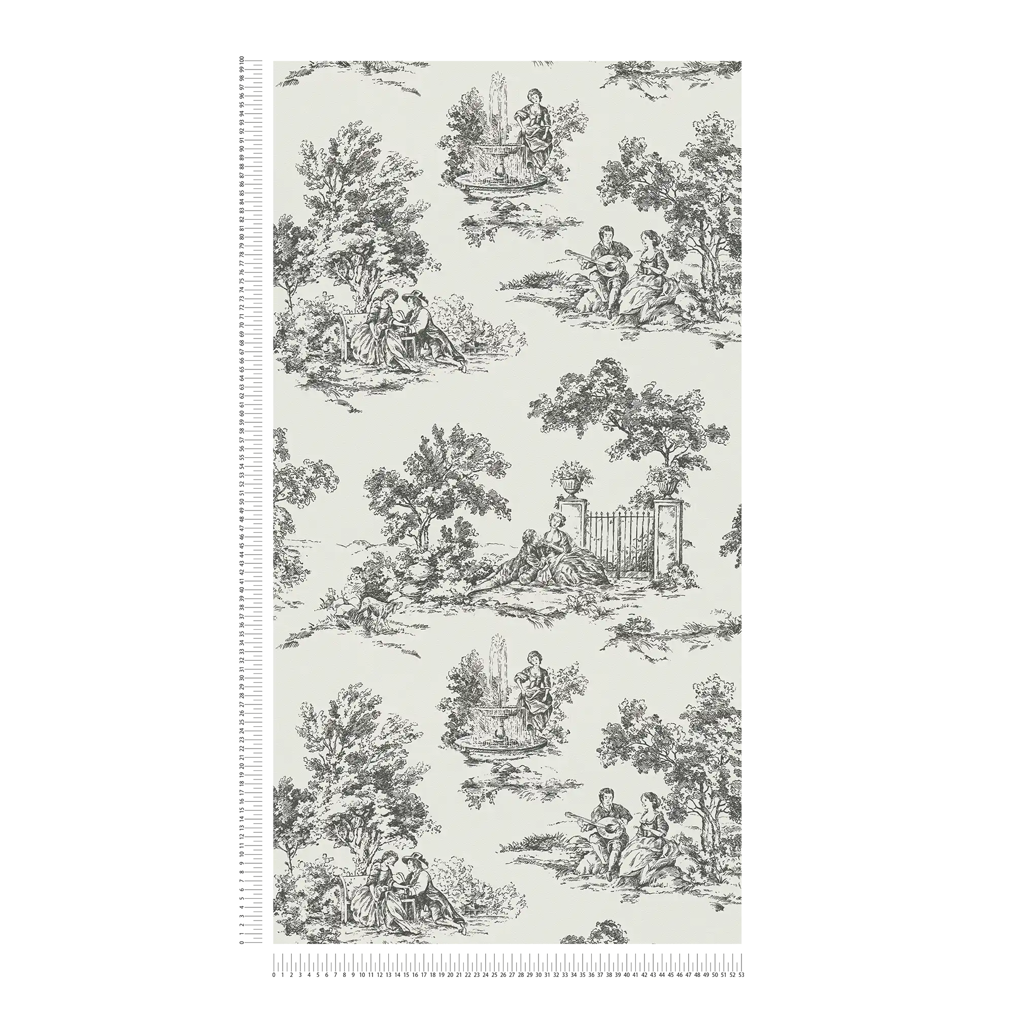             Vintage wallpaper country motif in classic style - white, black
        