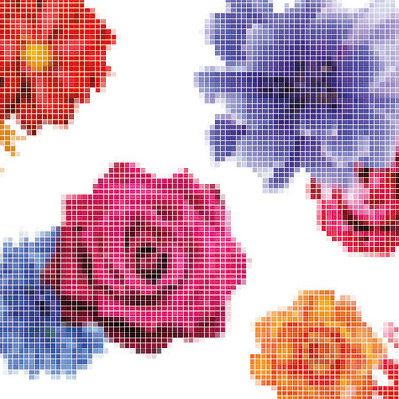         Pixel artwork mural - roses in graphic design
    