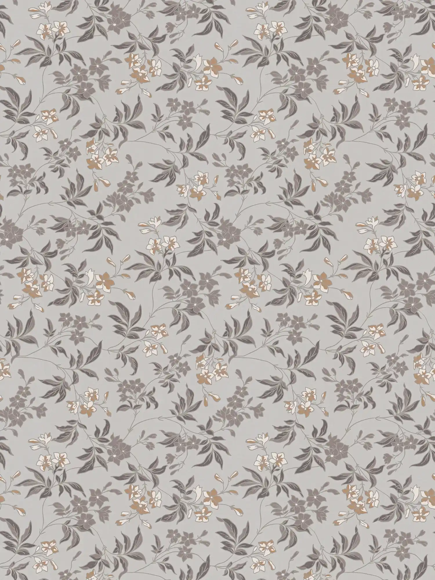 Papier peint à motif floral Fleurs et rinceaux - gris, marron, blanc
