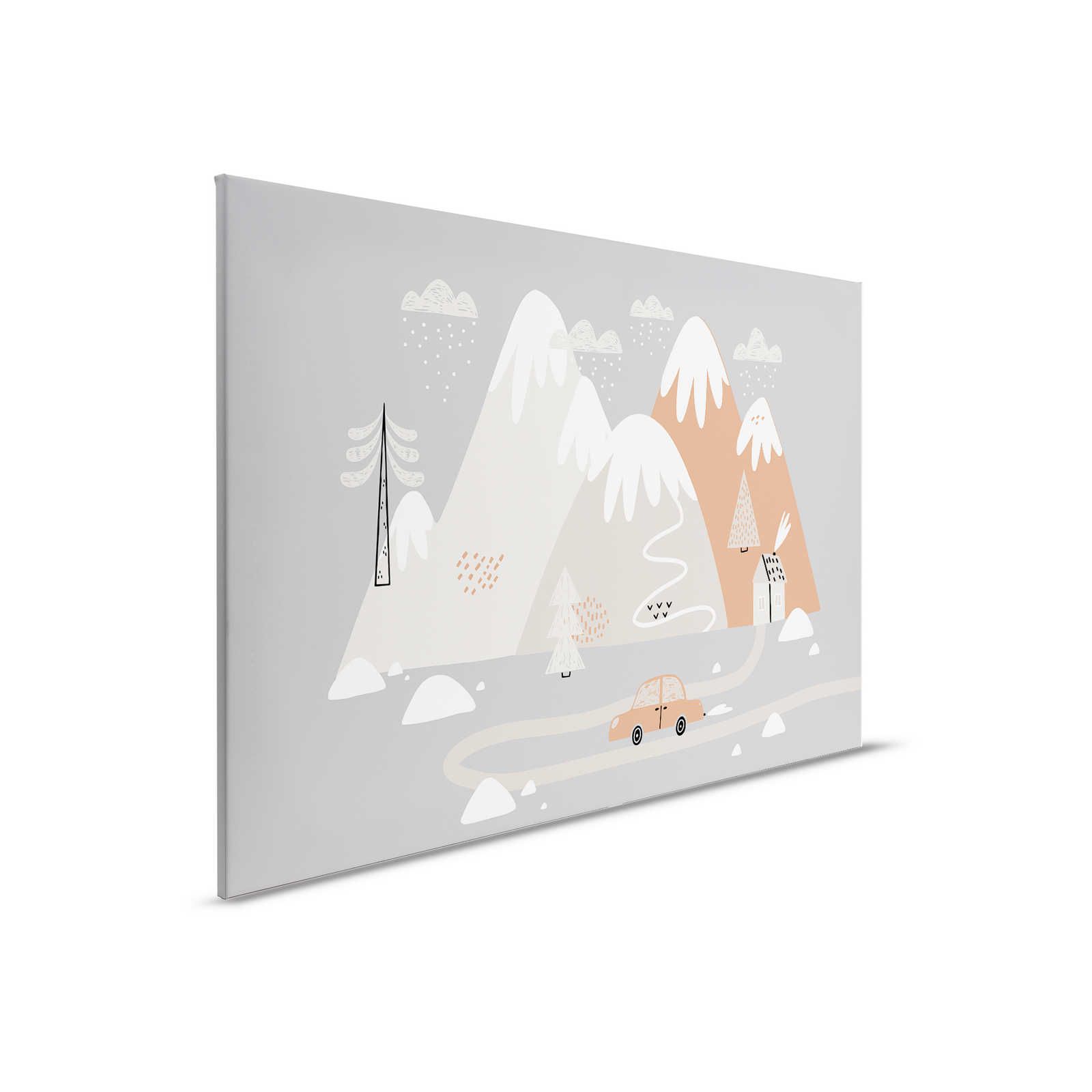 Canvas besneeuwde heuvels met klein huisje - 90 cm x 60 cm
